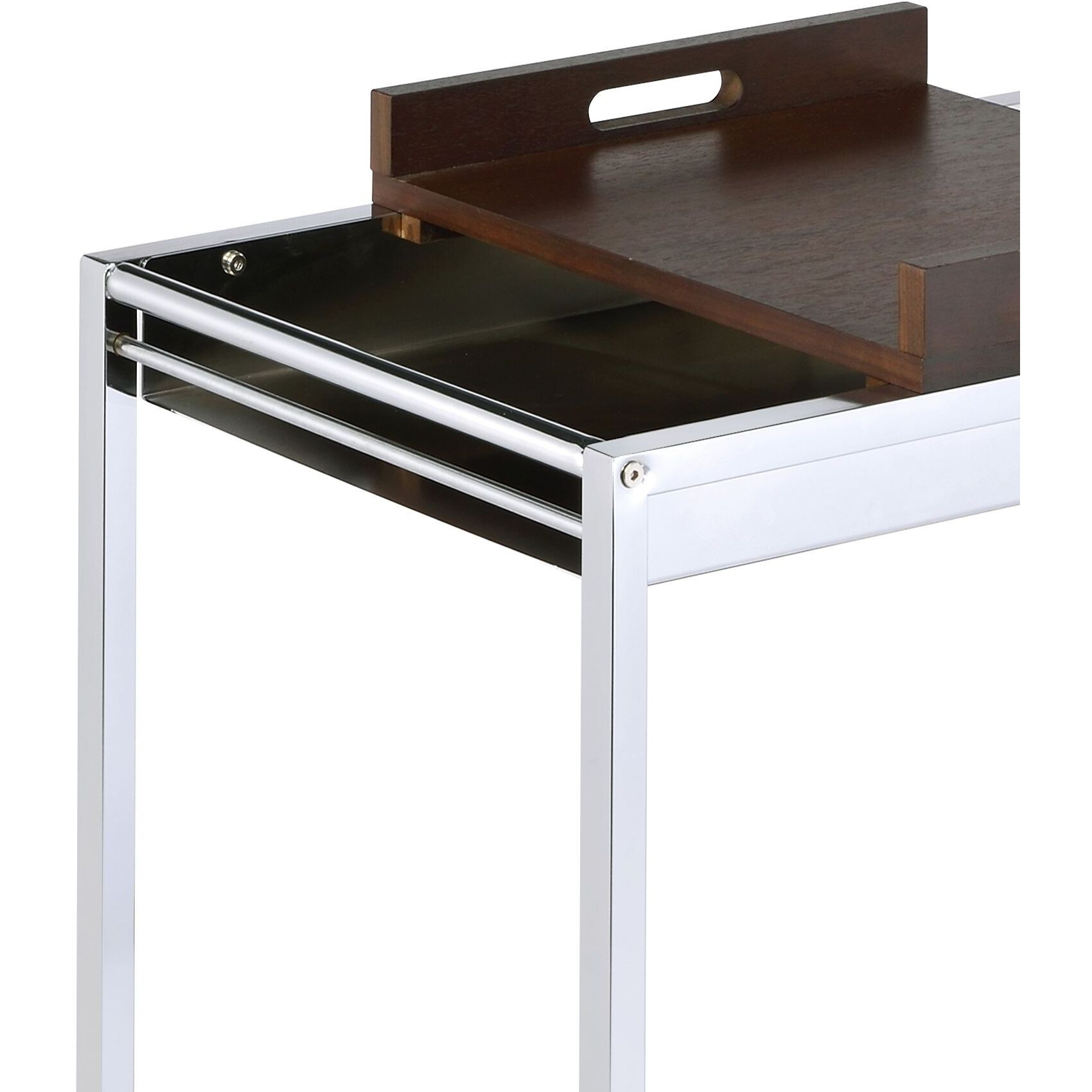 Chrome And Brown Serving Cart With Stemware Shelf