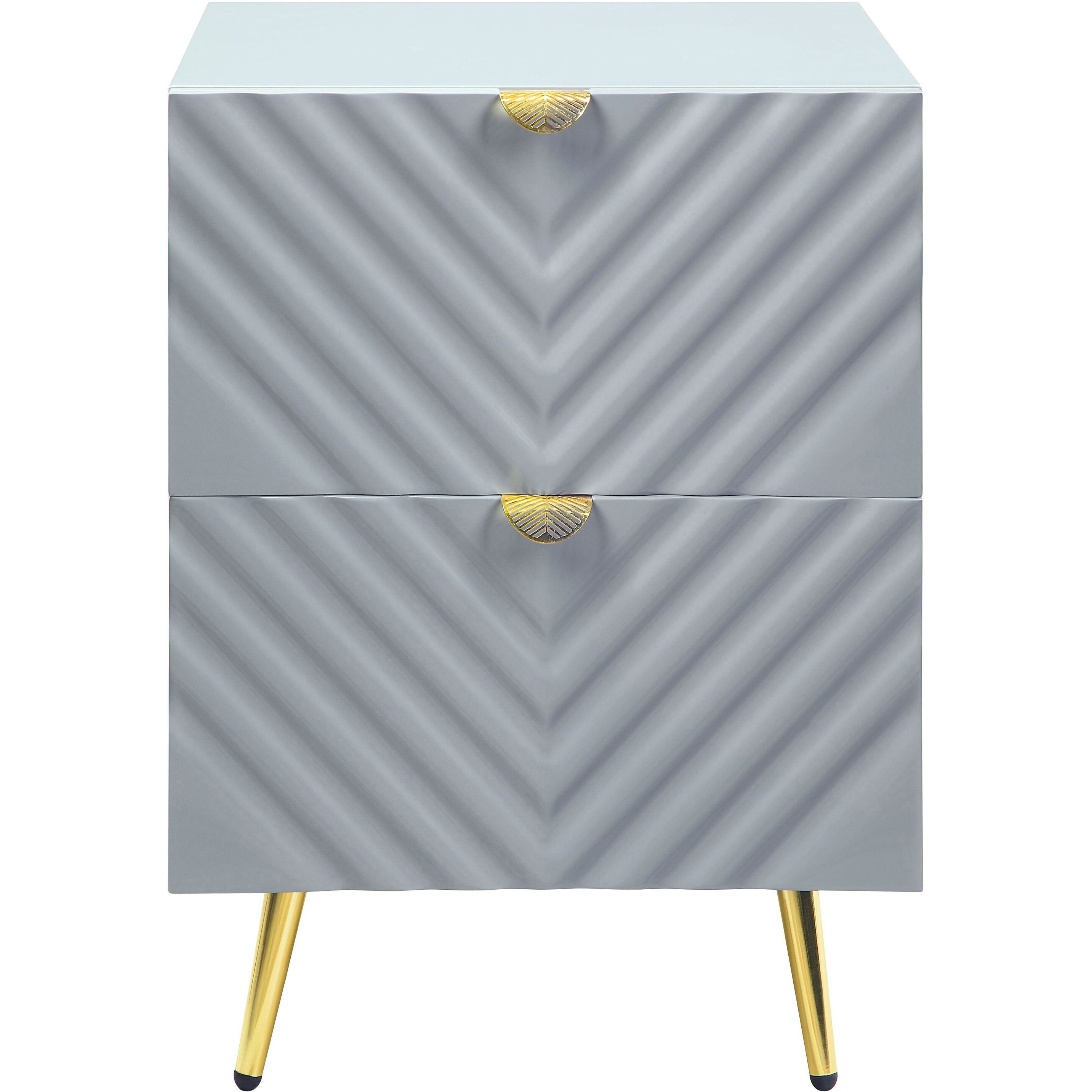 Grey High Gloss 2-Drawer Nightstand