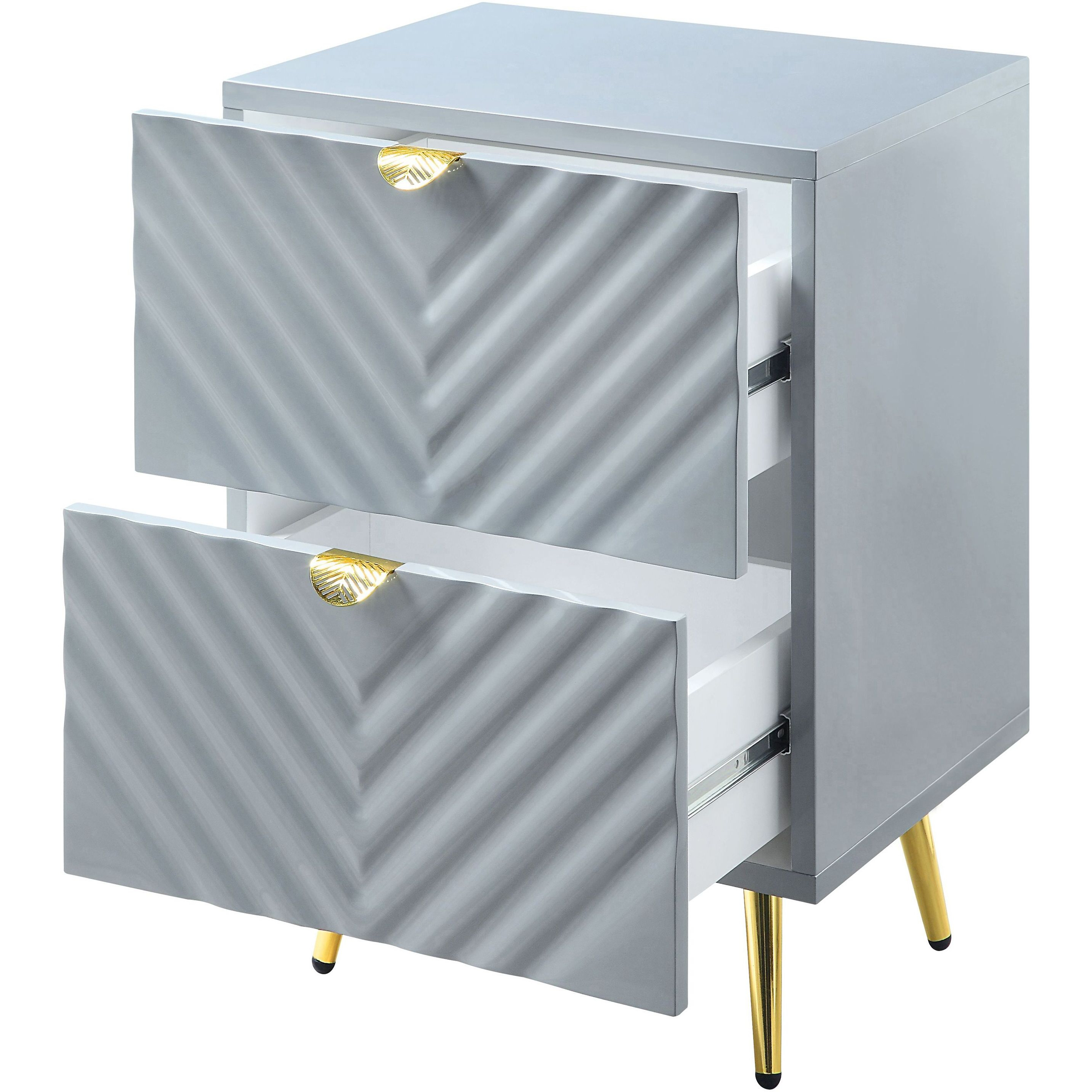 Grey High Gloss 2-Drawer Nightstand