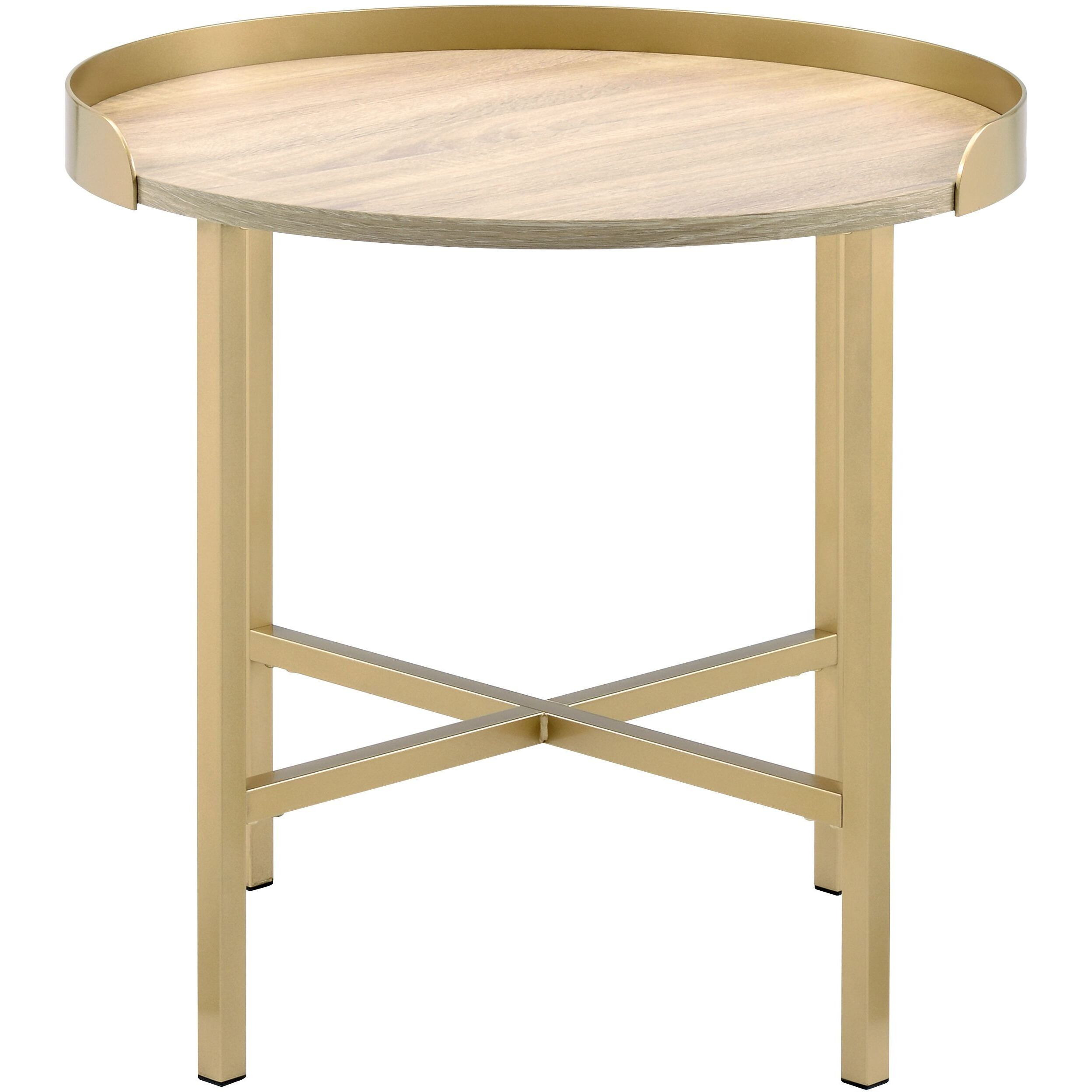 Oak And Gold End Table With Tray Top