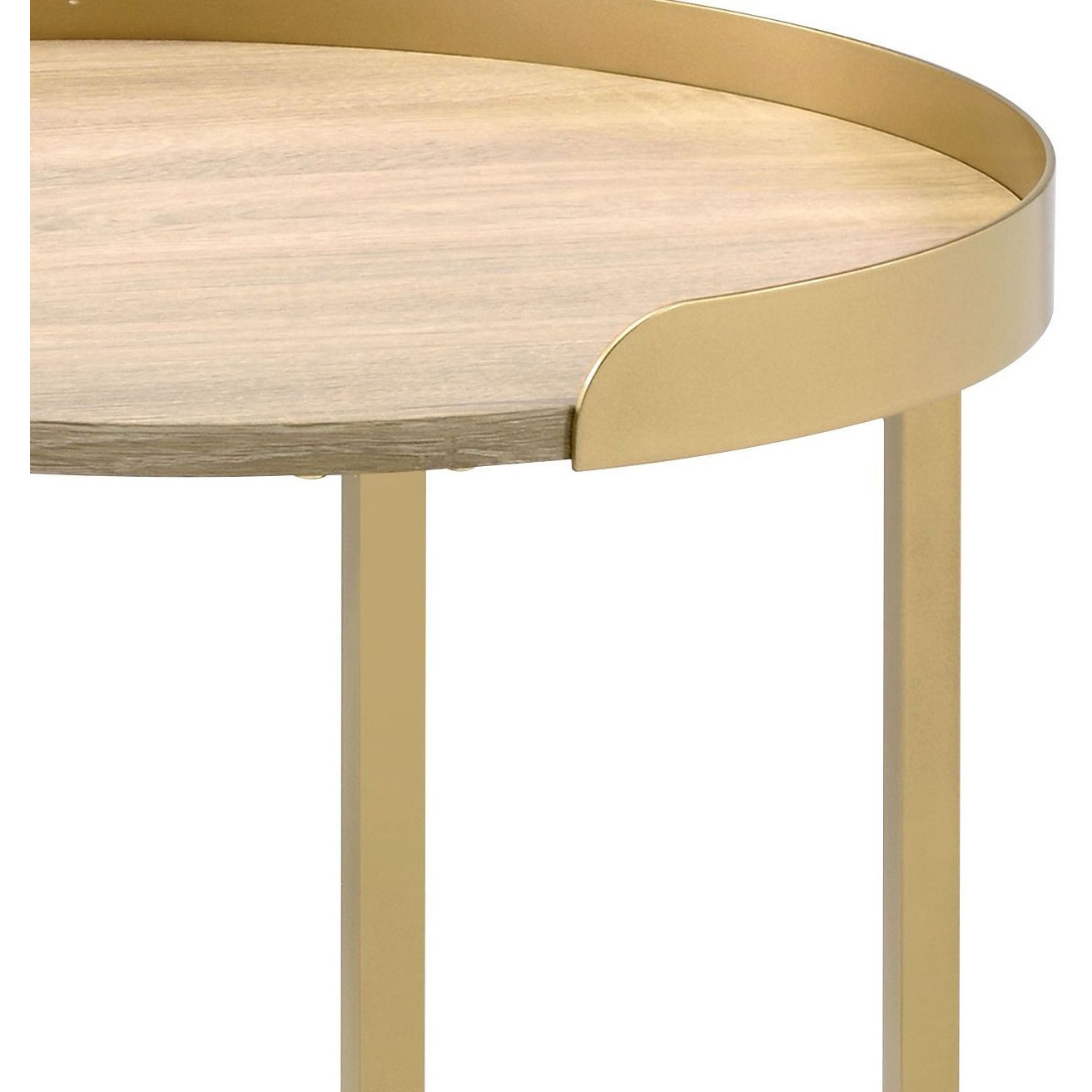 Oak And Gold End Table With Tray Top