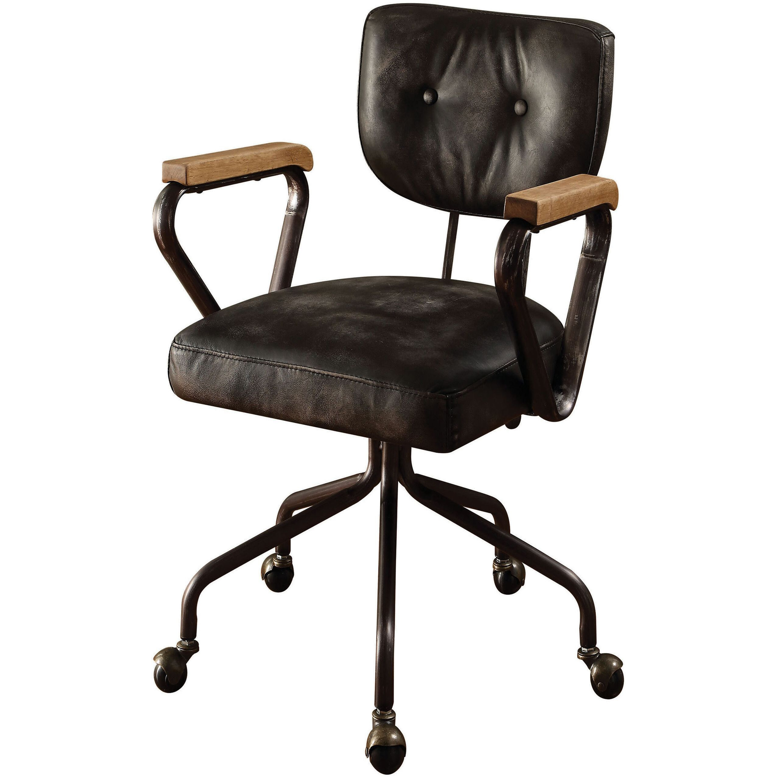 Vintage Black Swivel Office Chair With Nailhead Trim