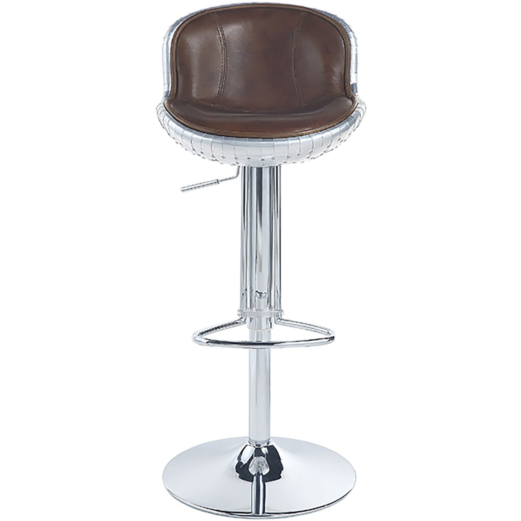 Vintage Brown And Aluminum Adjustable Stool With Swivel