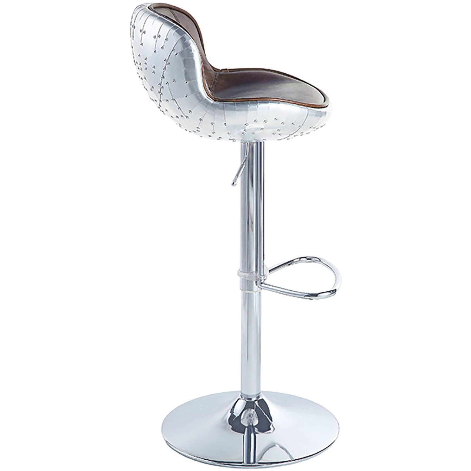 Vintage Brown And Aluminum Adjustable Stool With Swivel