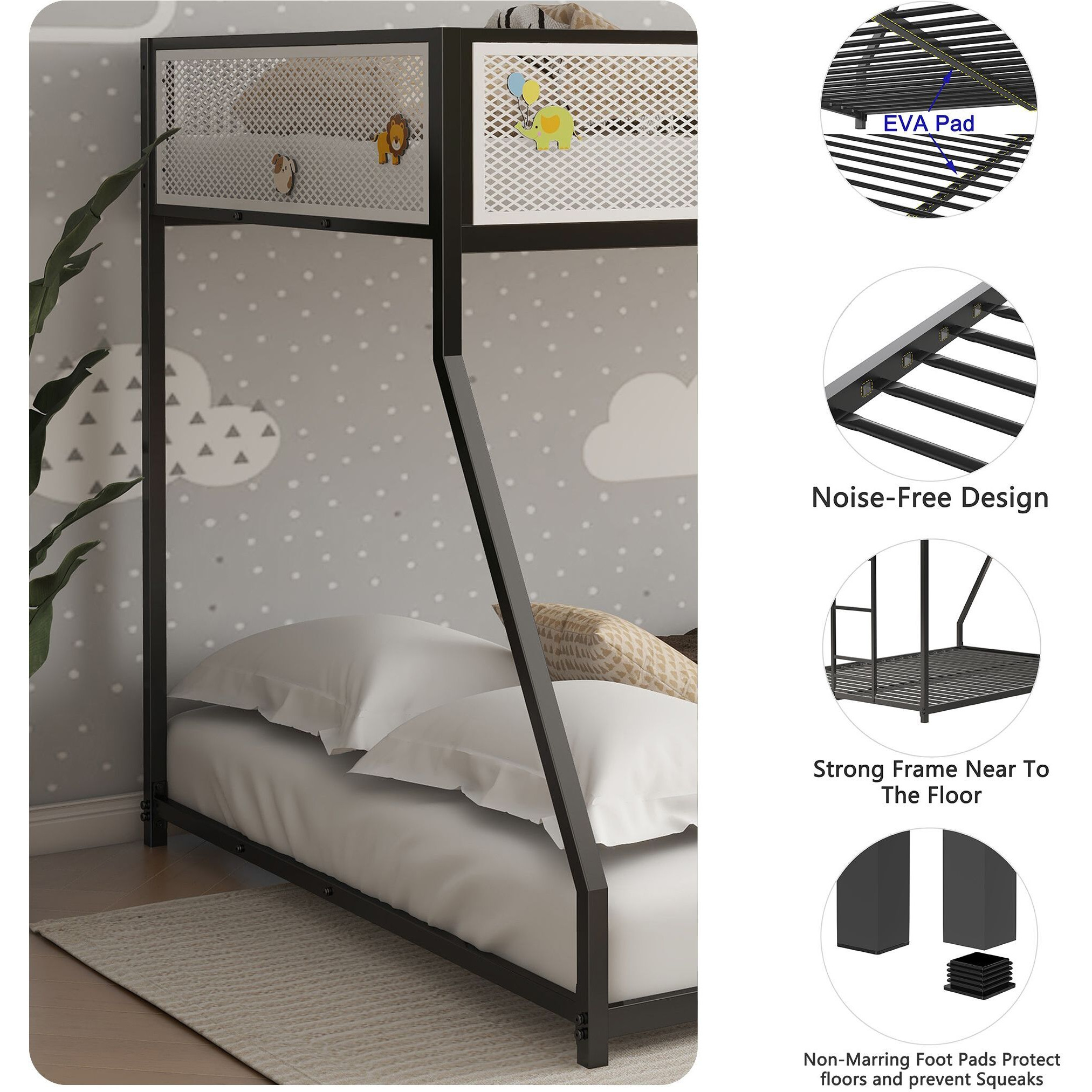 Adam Twin Full Bunk Black With White Mesh Guard Rail
