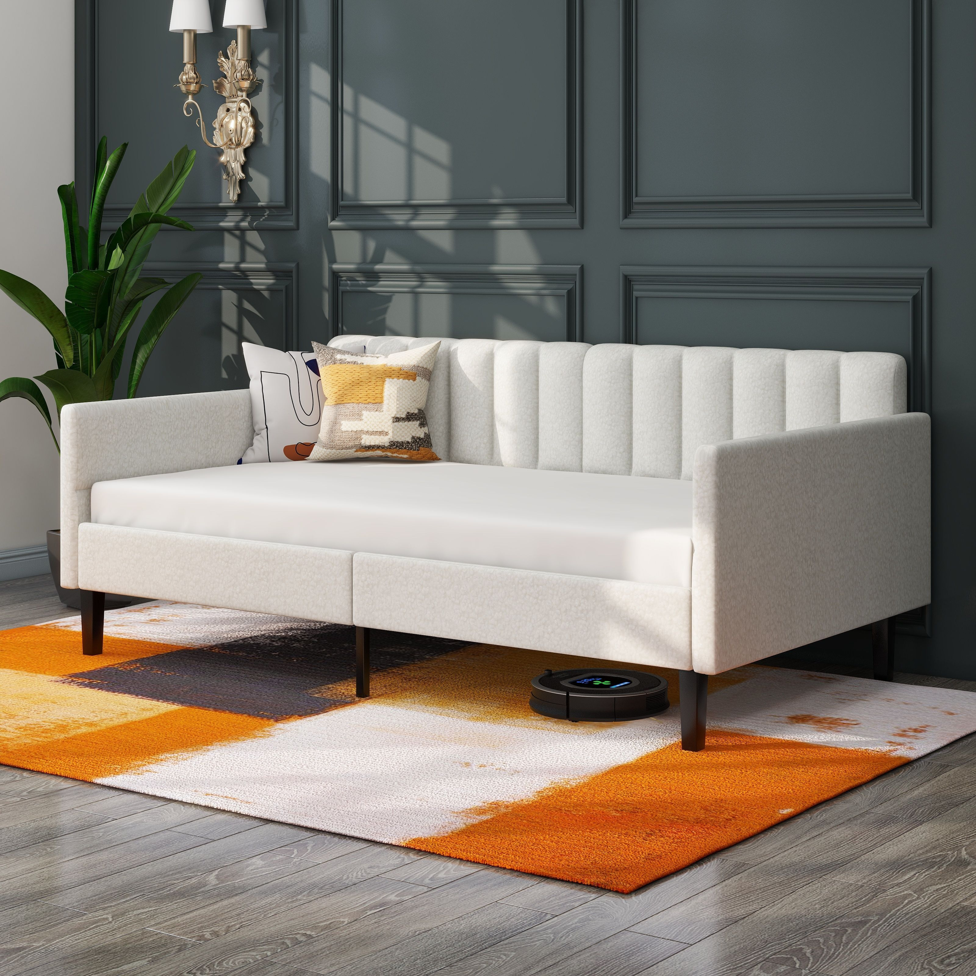Same As B083121460 Elena Twin Size Ivory Boucle Upholstered Daybed  Ribbed Tufted Backrest  Daybed In Lavish Modern Design  Richly Hued Foam Comfort