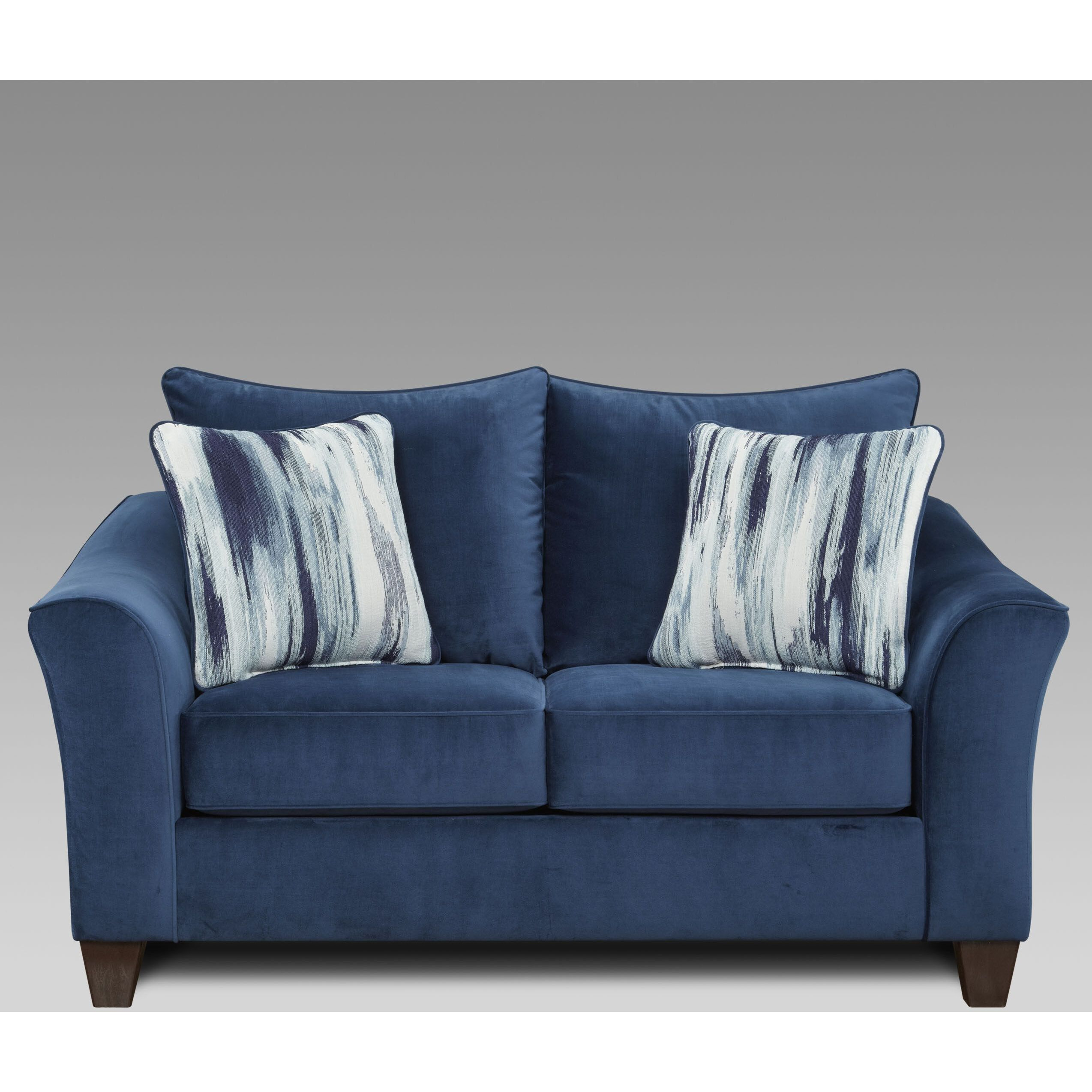 Camero Fabric Pillowback 2-Piece Living Room Set  Sofa And Loveseat  Navy Blue
