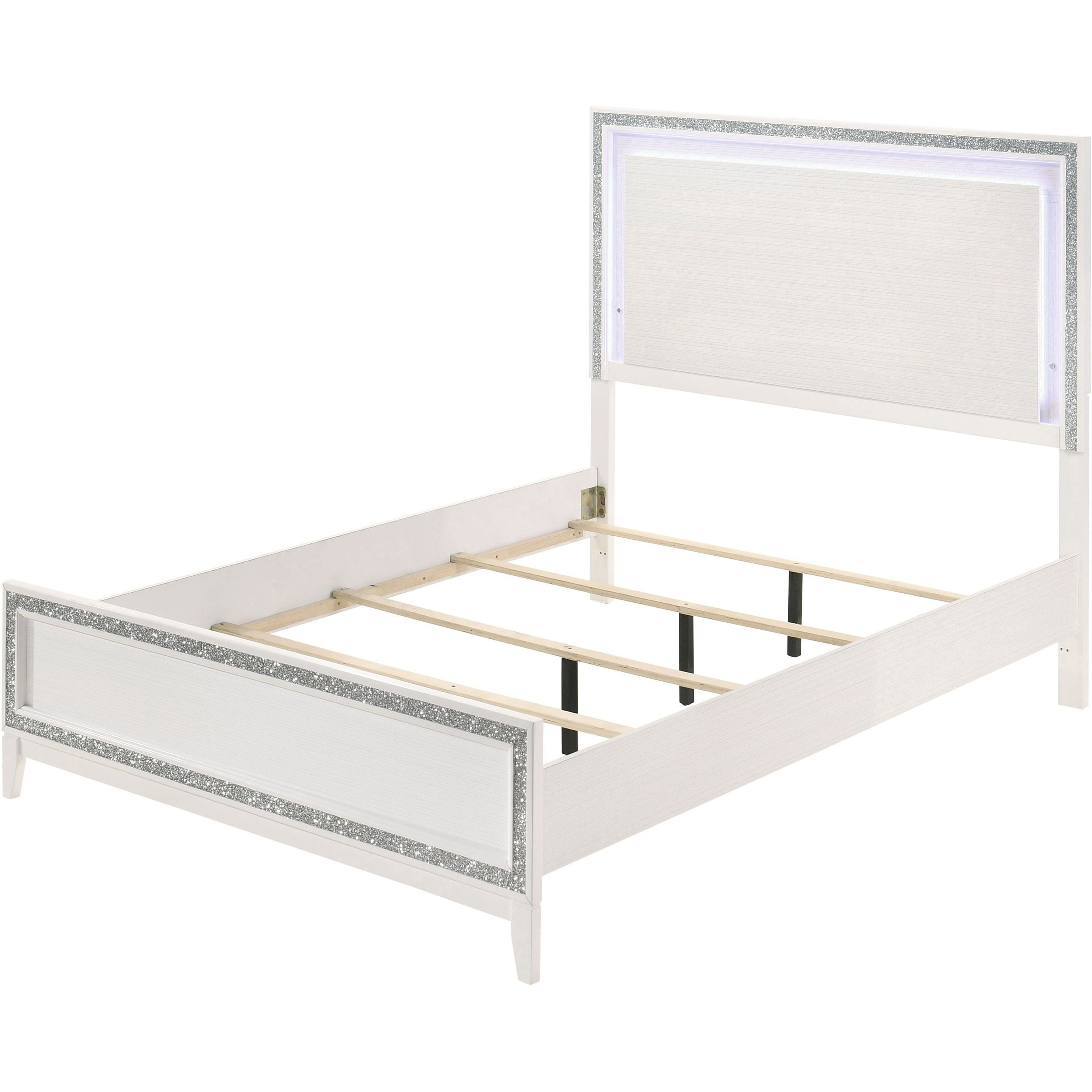 White Queen Bed With Led Lighting Headboard