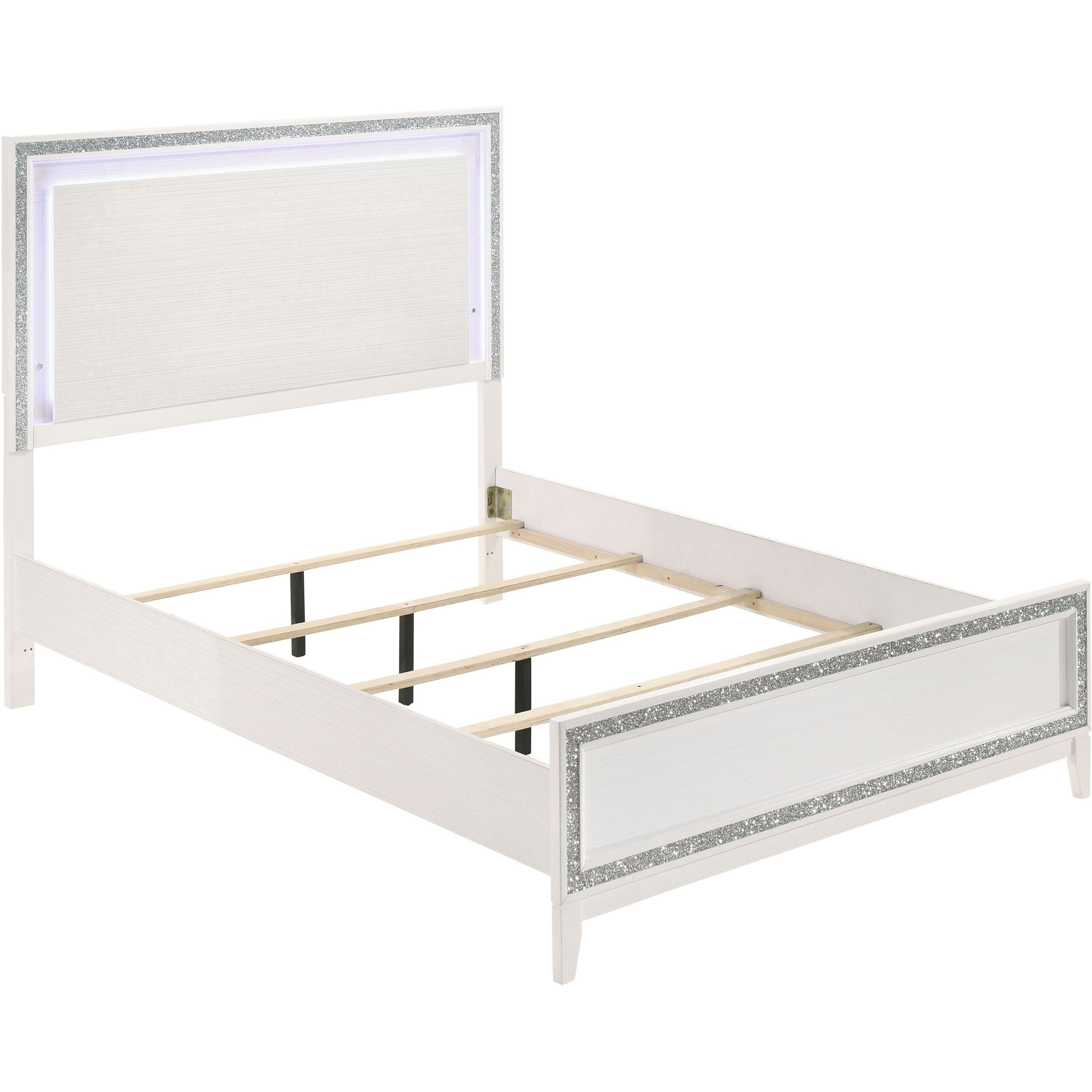 White Queen Bed With Led Lighting Headboard