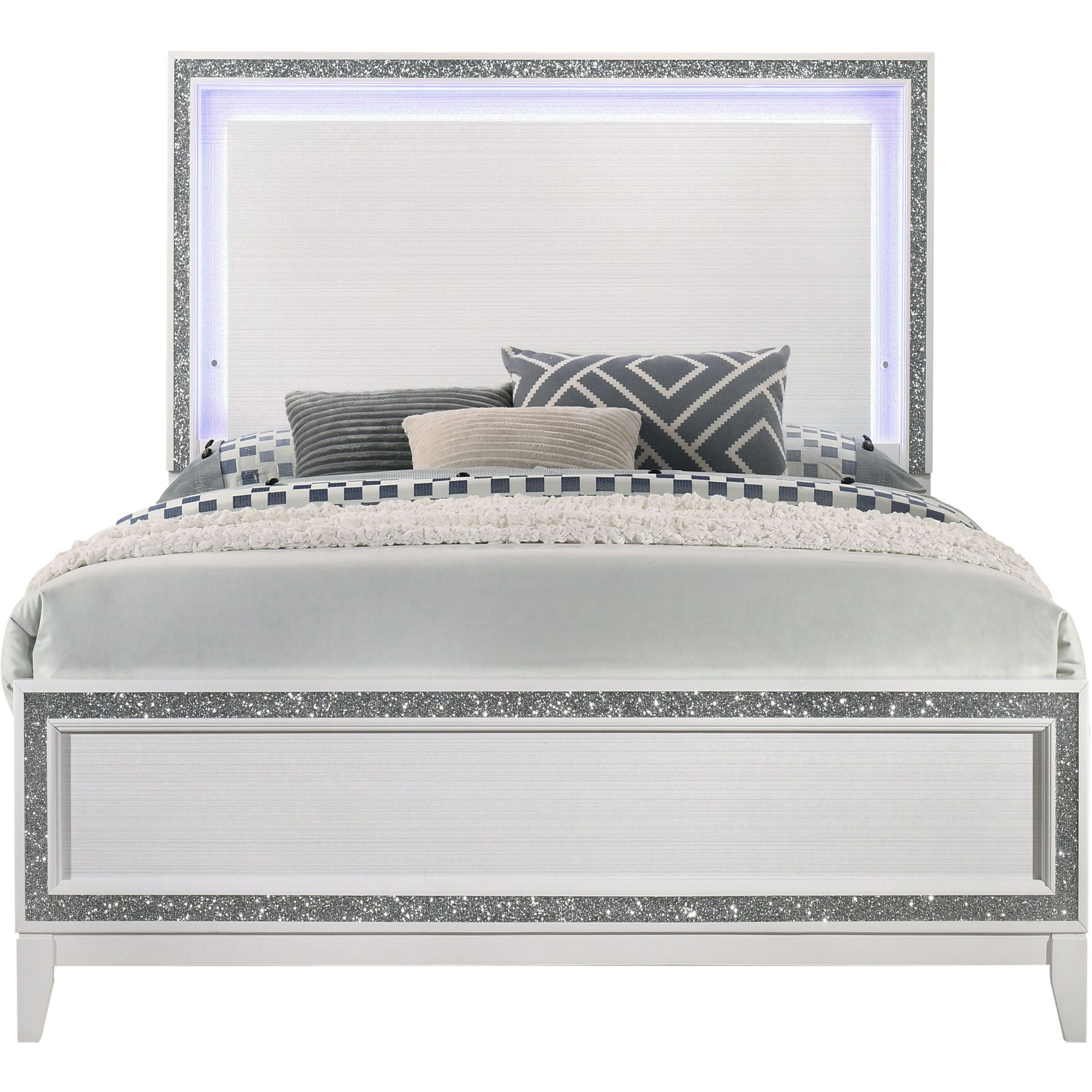 White Queen Bed With Led Lighting Headboard