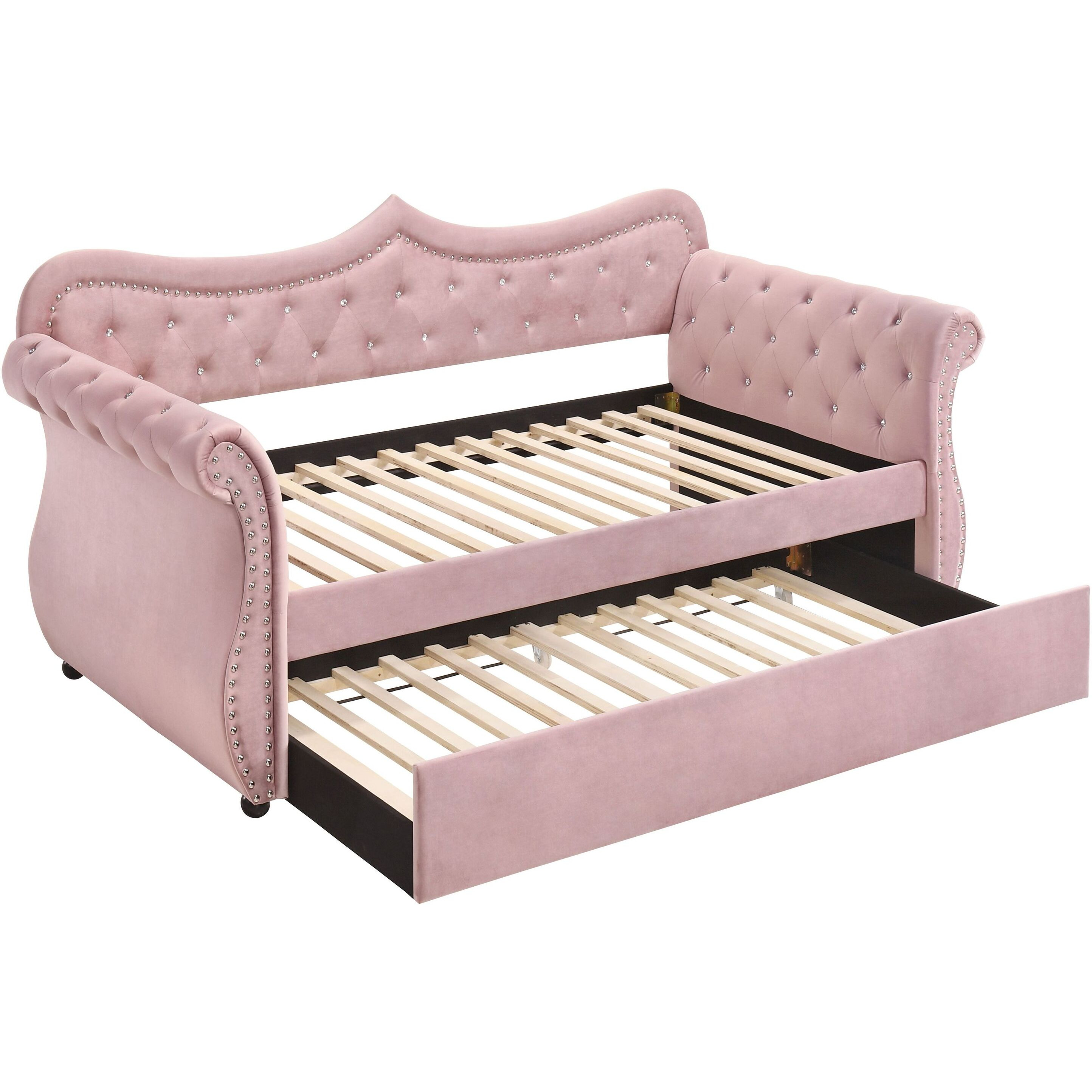 Pink Upholstered Twin Daybed With Trundle