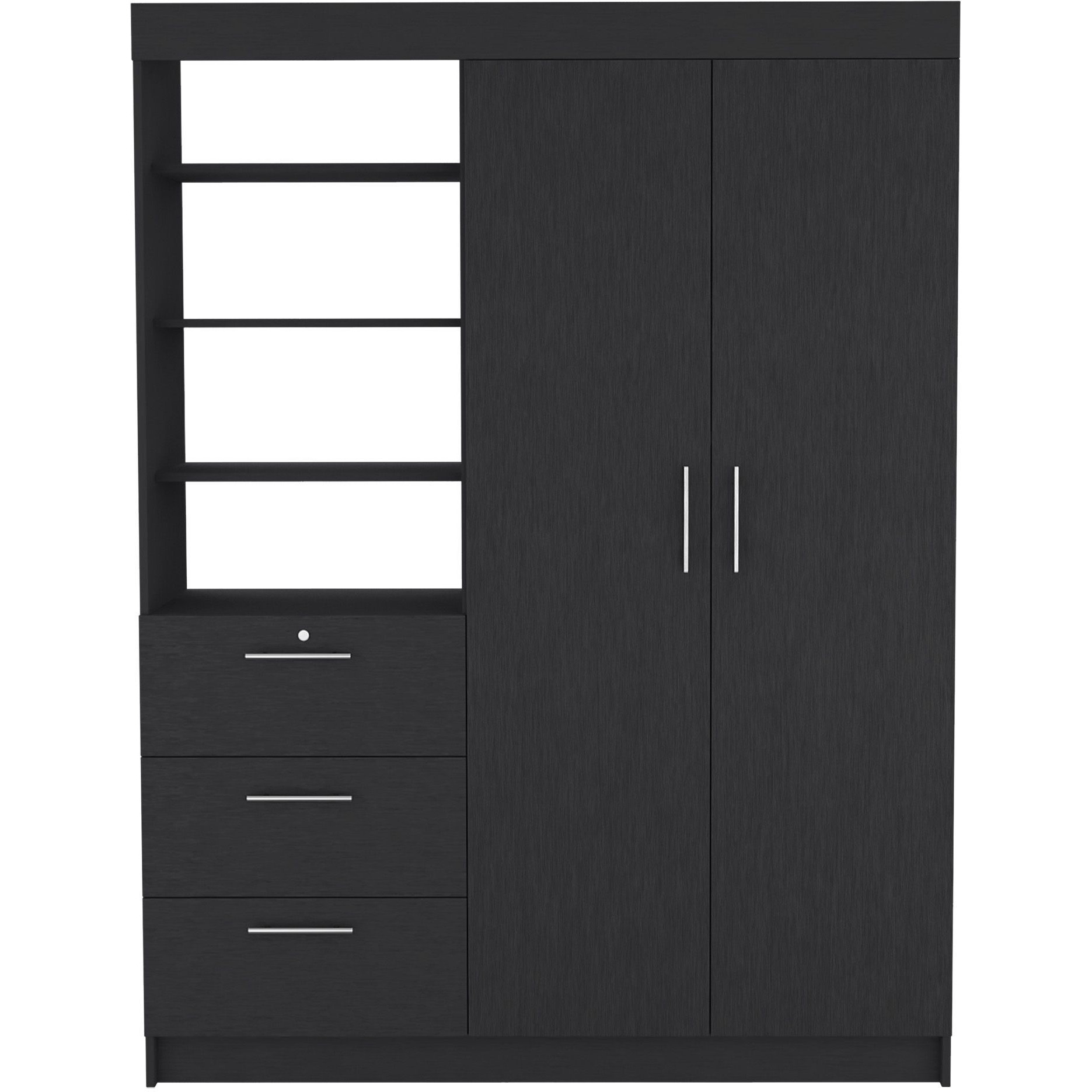Kenya 2 Piece Bedroom Set  Armoire + Nightstand  Black