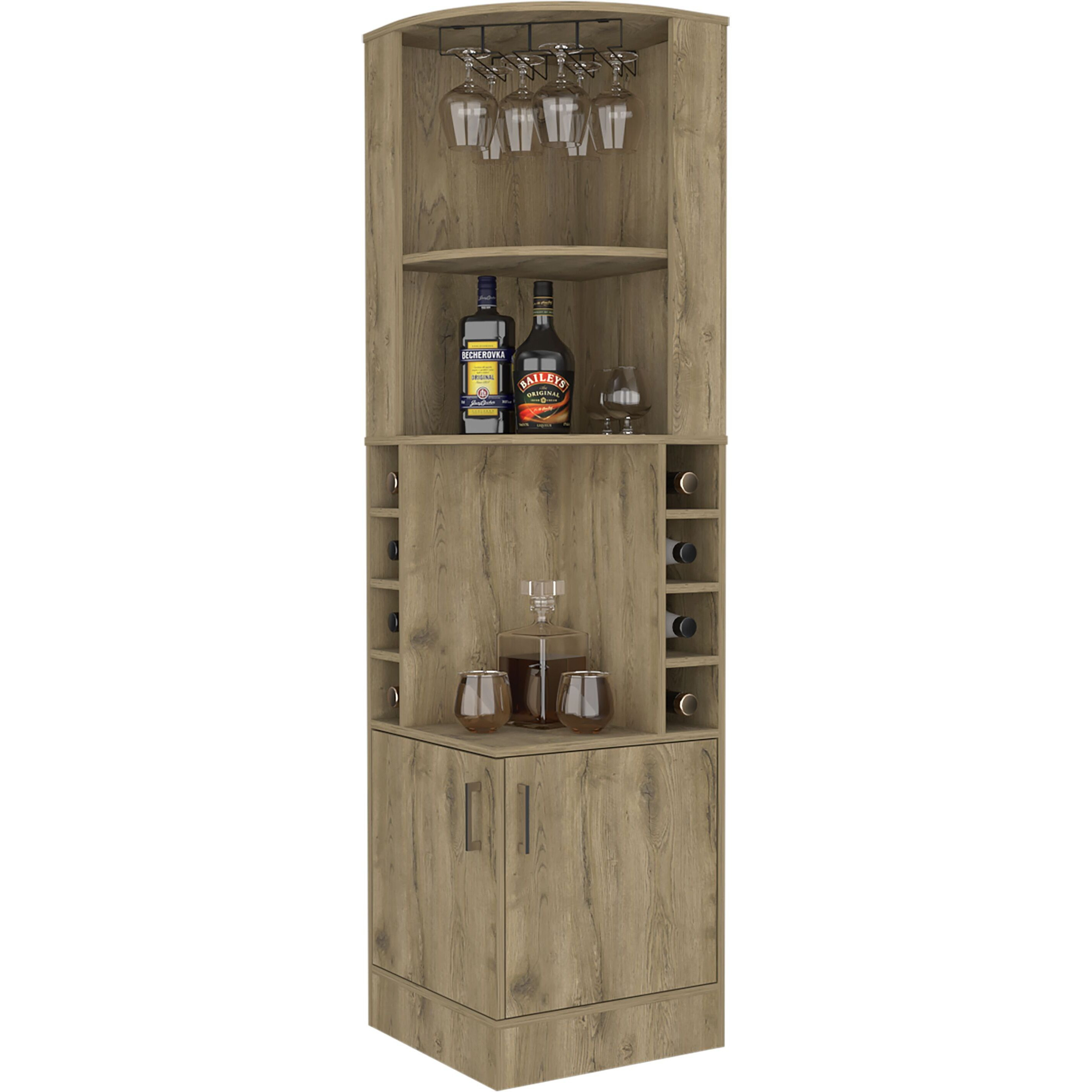 Macadamia 8-Bottle 2-Shelf Bar Cabinet