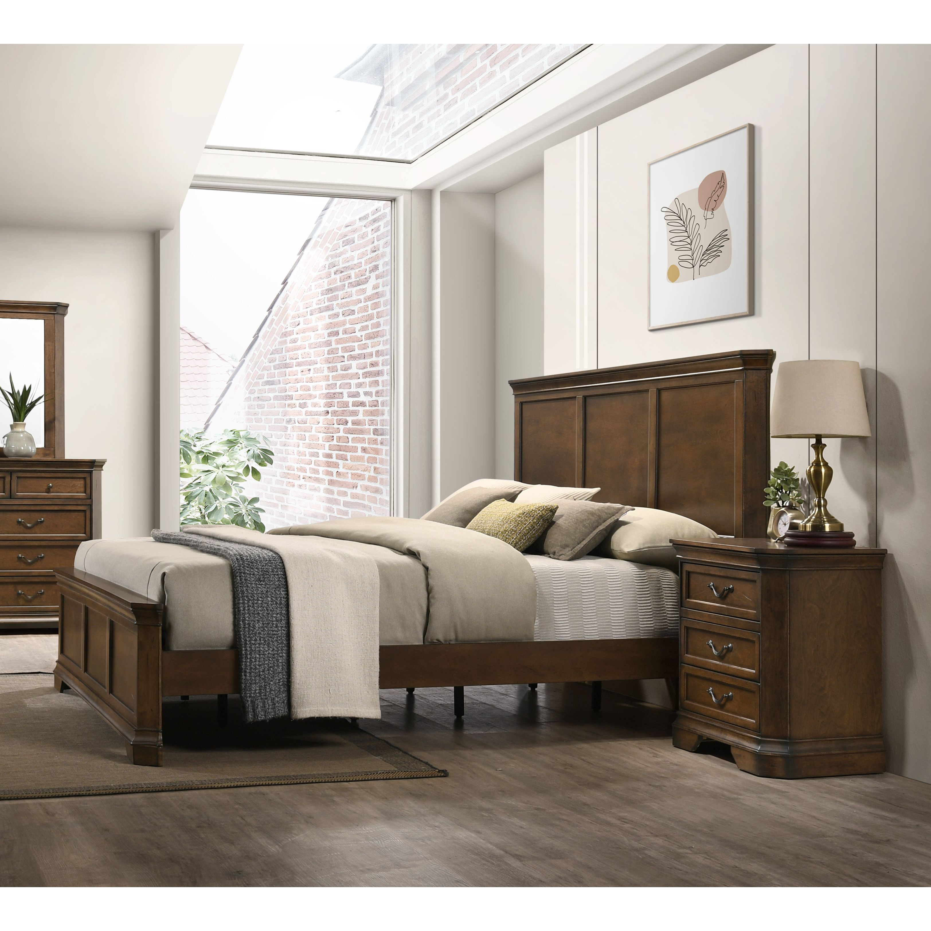 Maderne Traditional 3-Piece Wood Bedroom Set With Queen Size Panel Bed And Two Nightstands