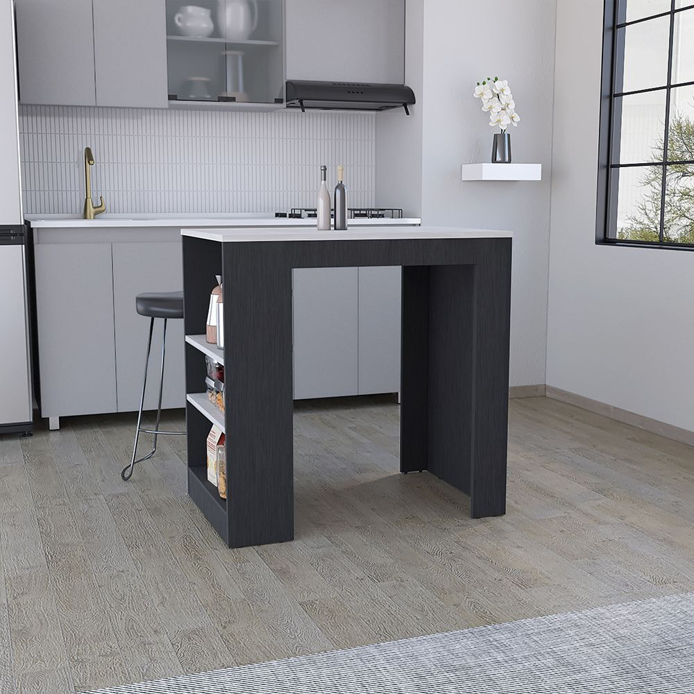 Portree Kitchen Island With 3-Side Shelves
