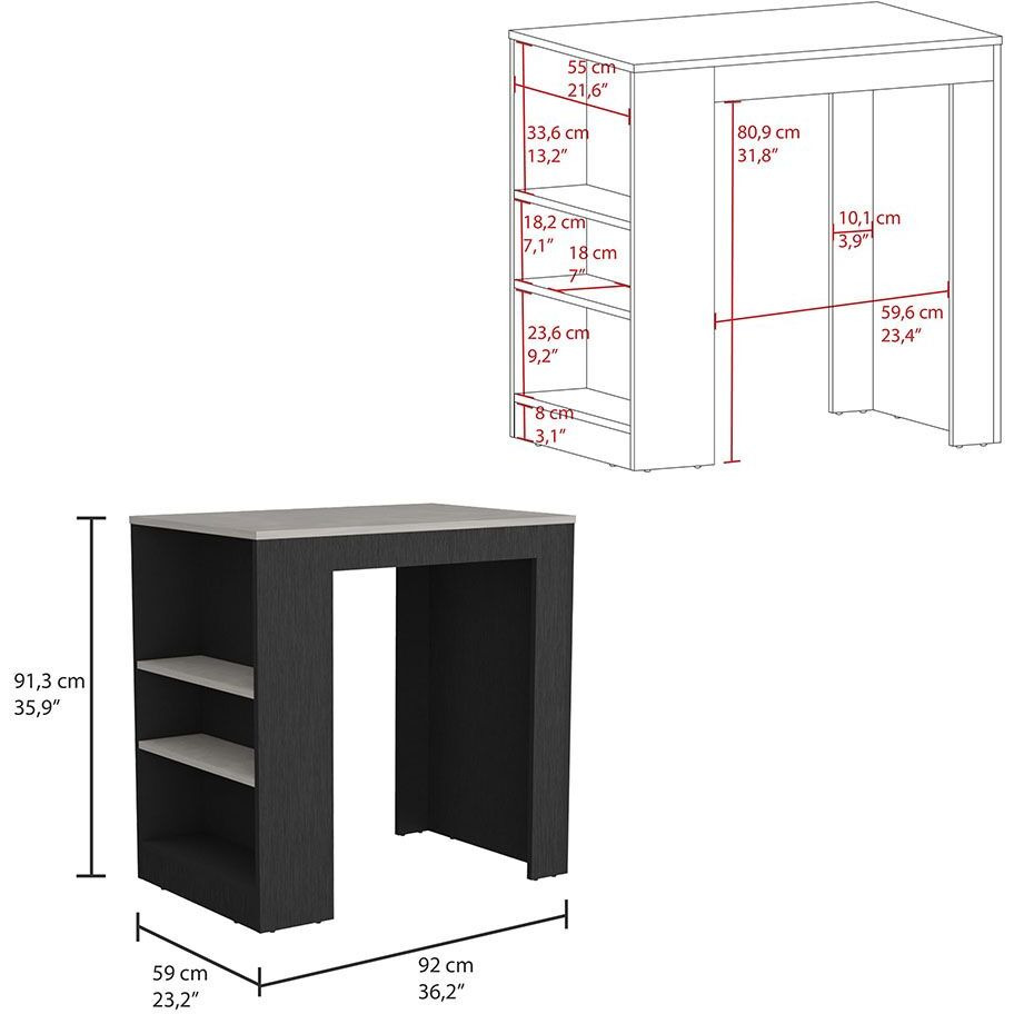 Portree Kitchen Island With 3-Side Shelves