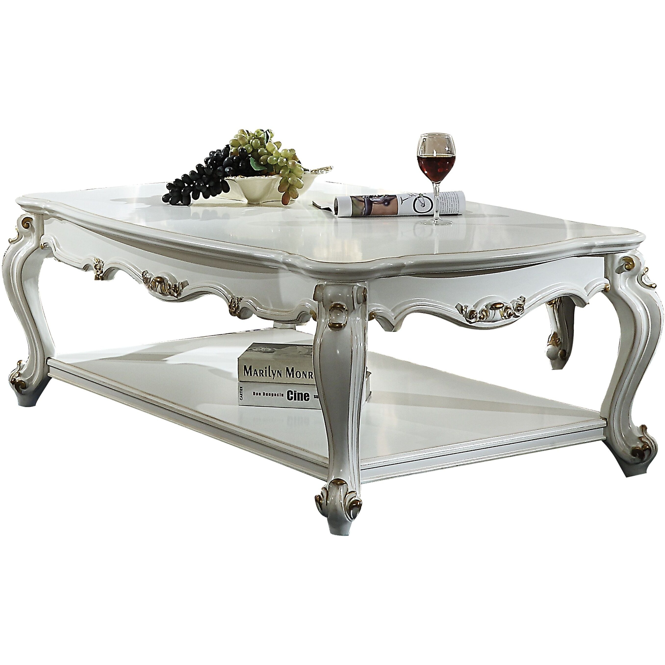 Antique Pearl Coffee Table With Bottom Shelf