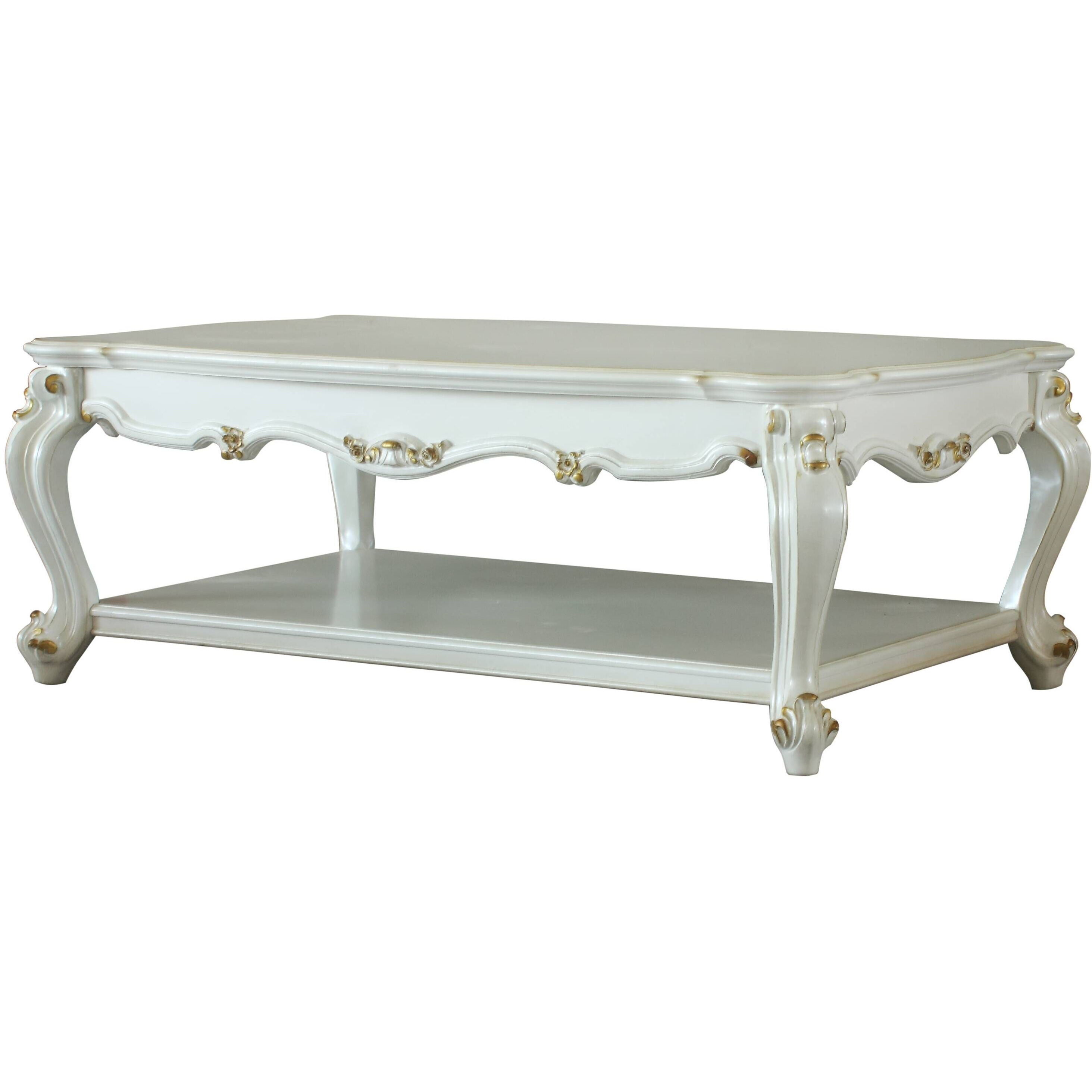 Antique Pearl Coffee Table With Bottom Shelf