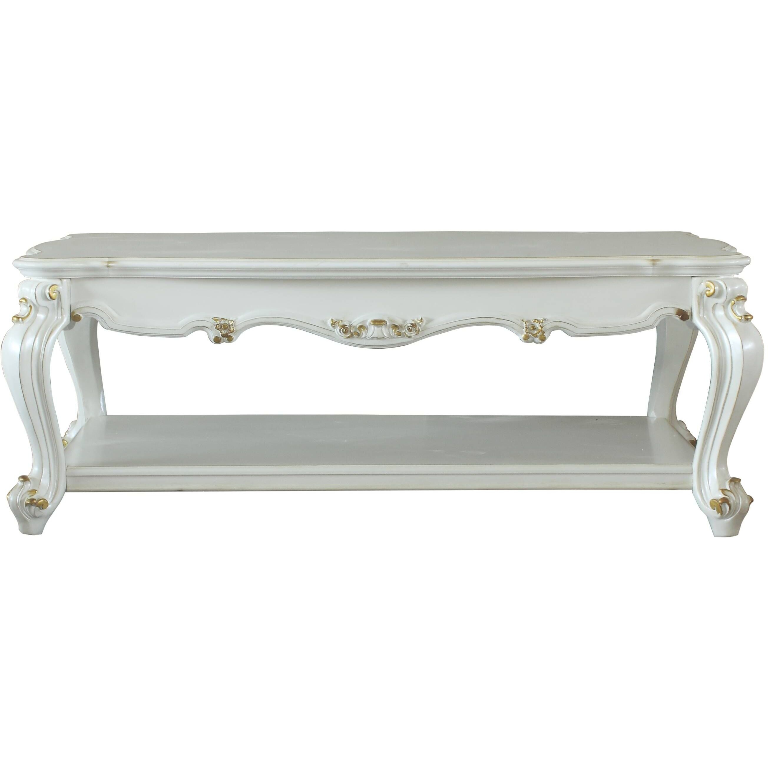 Antique Pearl Coffee Table With Bottom Shelf