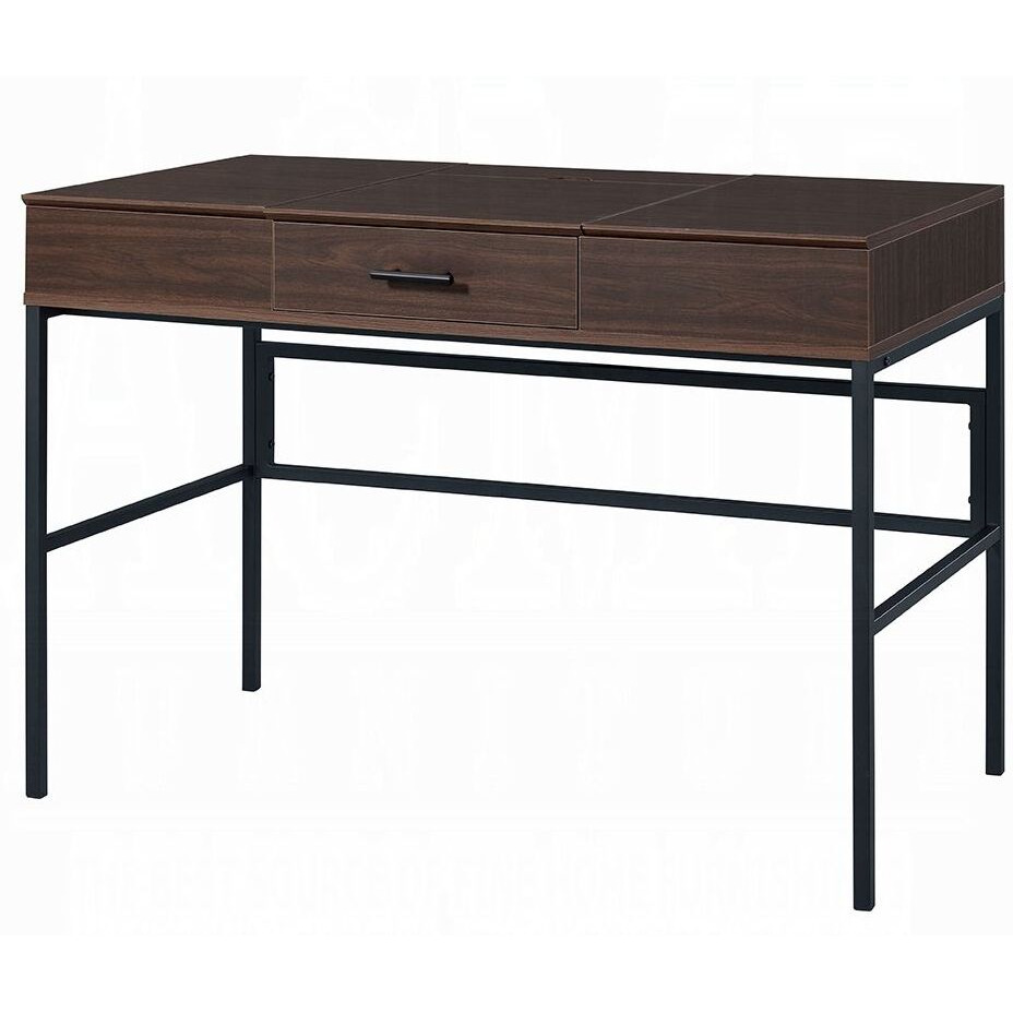 Oak And Black 1-Drawer Writing Desk With Usb Port