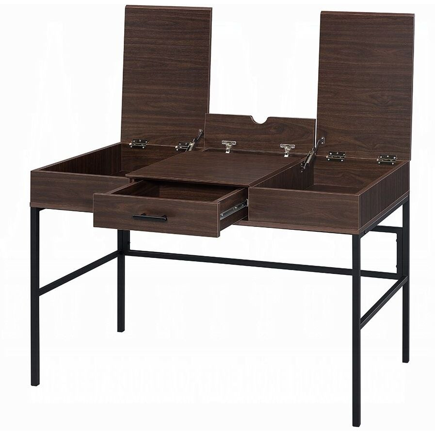 Oak And Black 1-Drawer Writing Desk With Usb Port