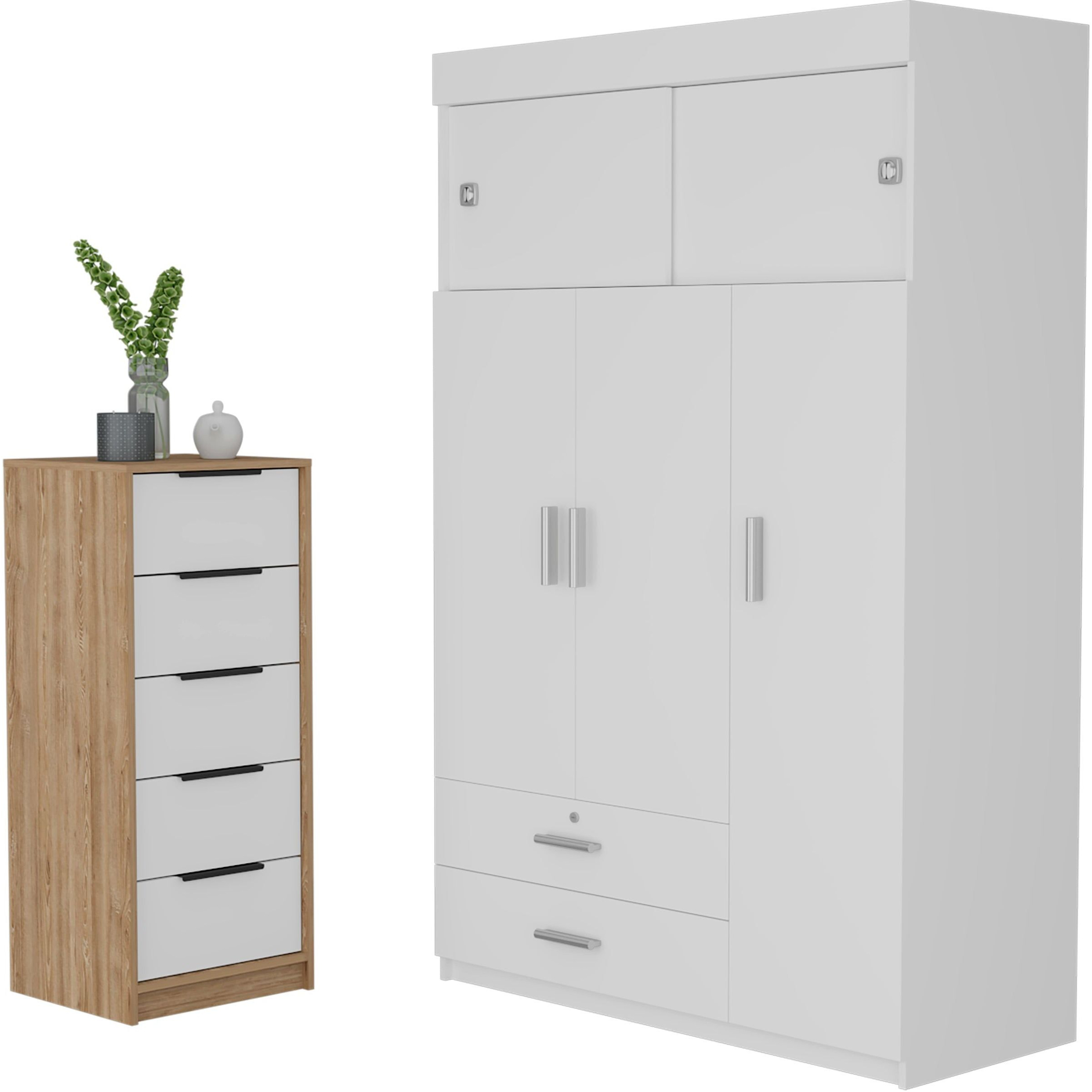 Cozad 2-Piece Bedroom Set  Armoire + Dresser  White And Light Oak