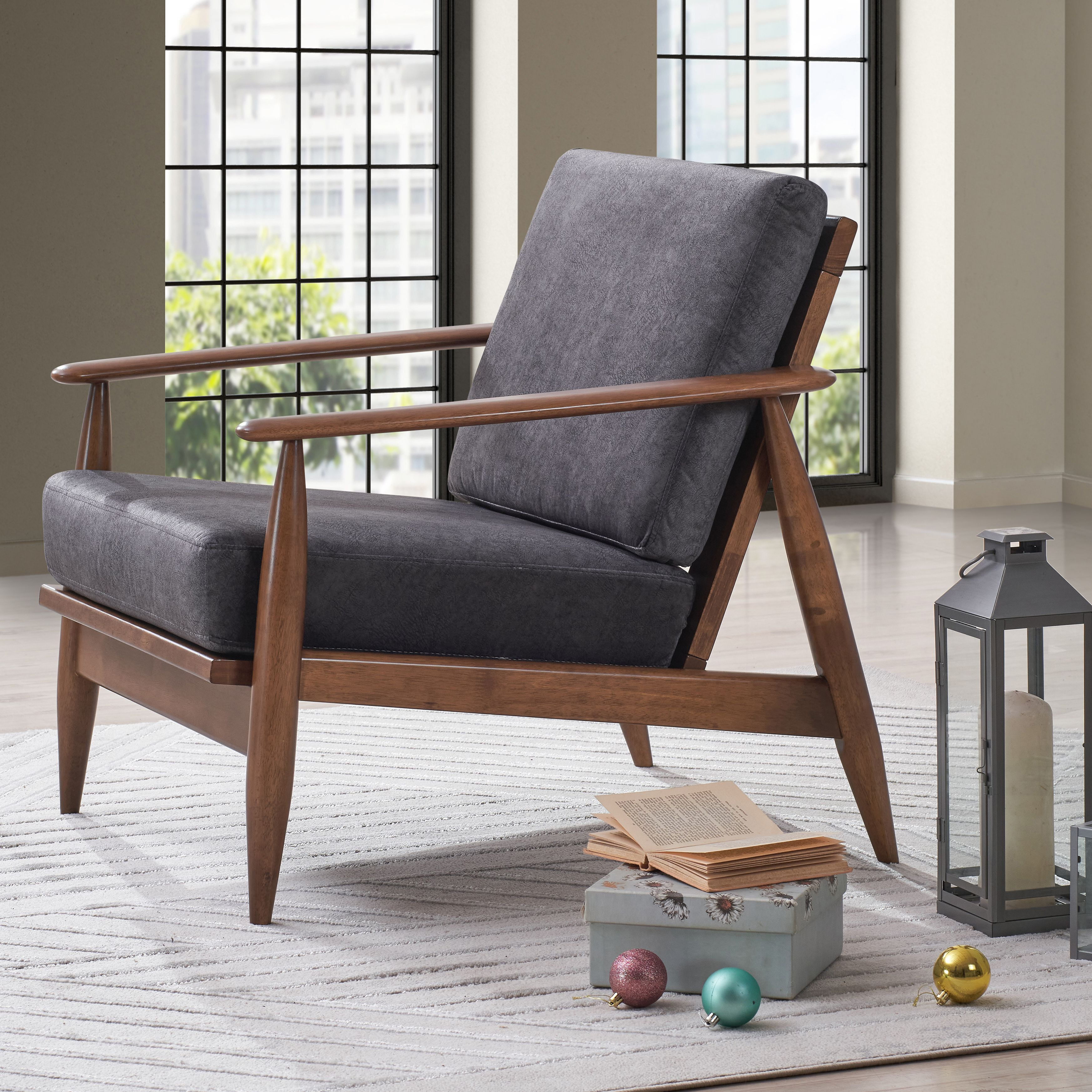 Charcoal And Brown Accent Chair With Removable Cushion
