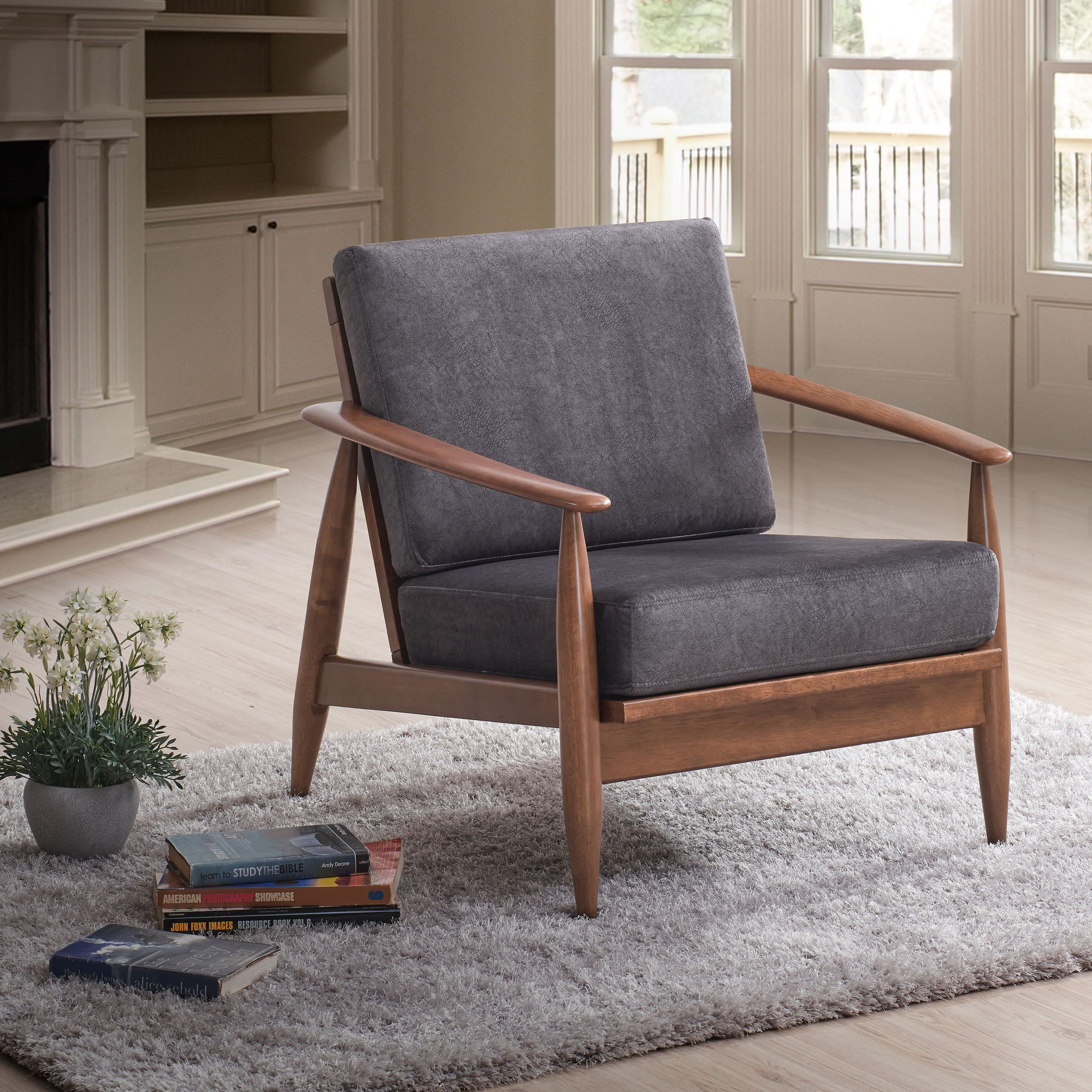 Charcoal And Brown Accent Chair With Removable Cushion