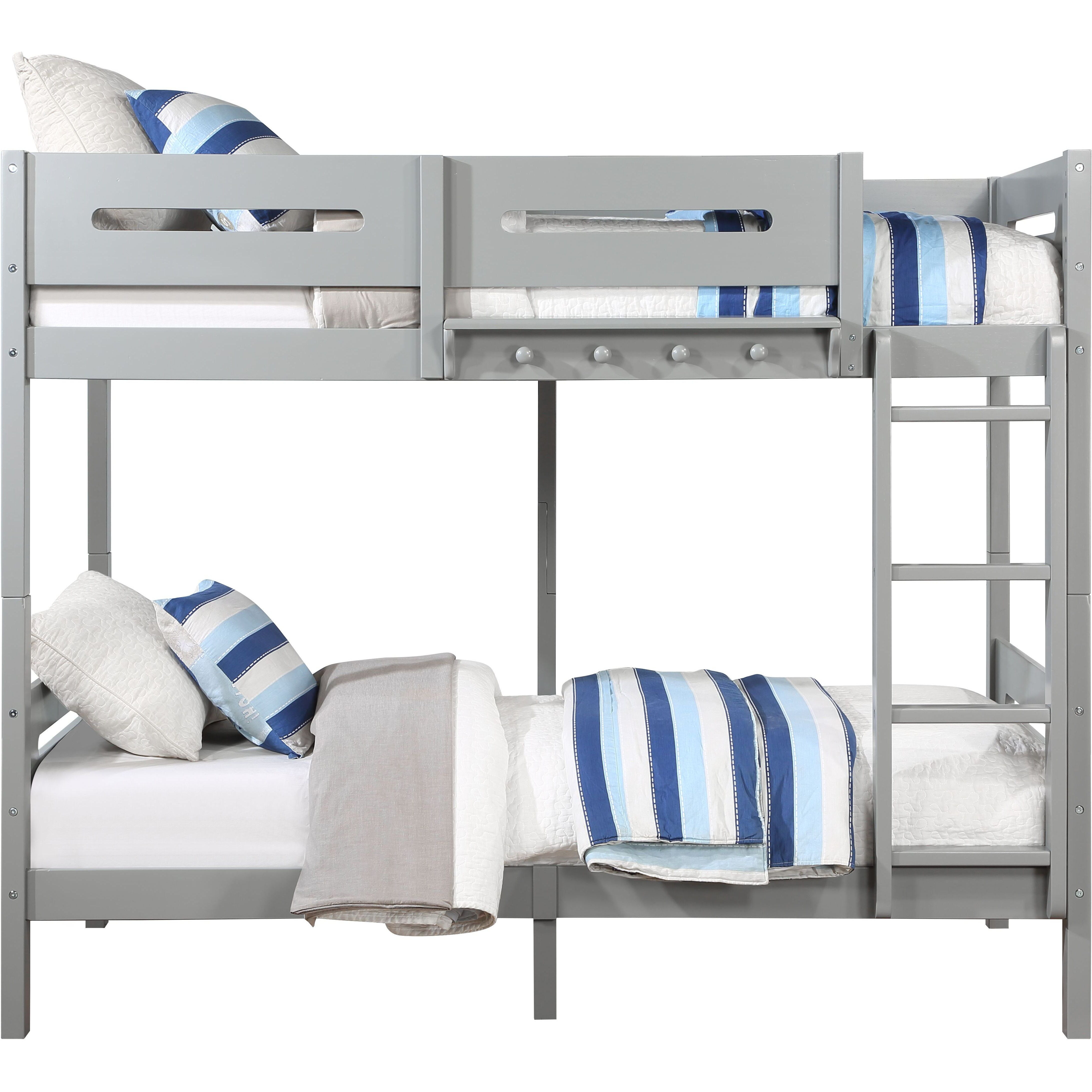 Grey Twin/Twin Bunk Bed With Ladder And Hanger