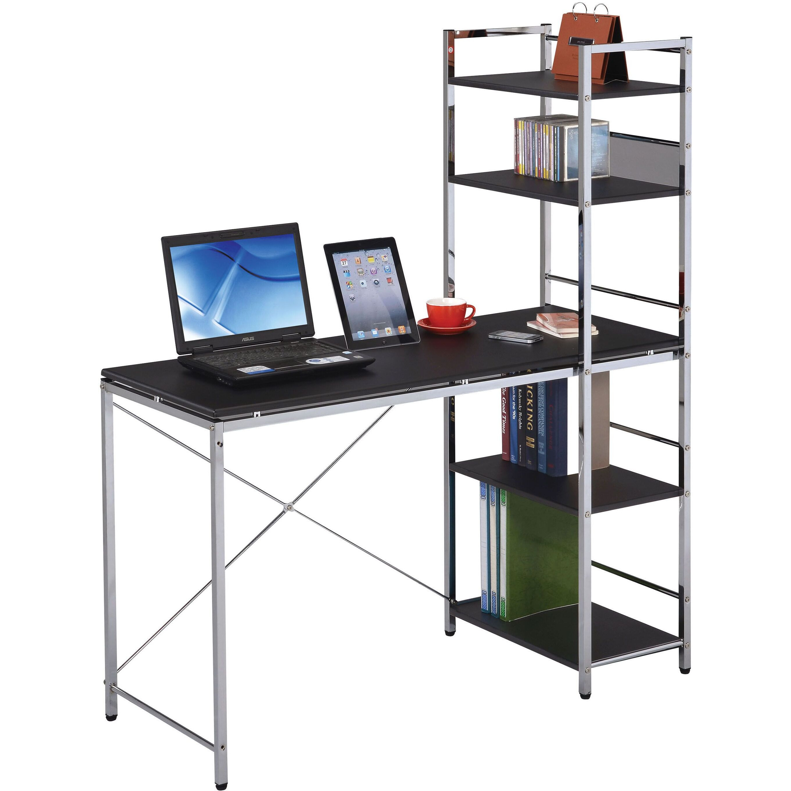Black And Chrome Writing Desk With Shelf