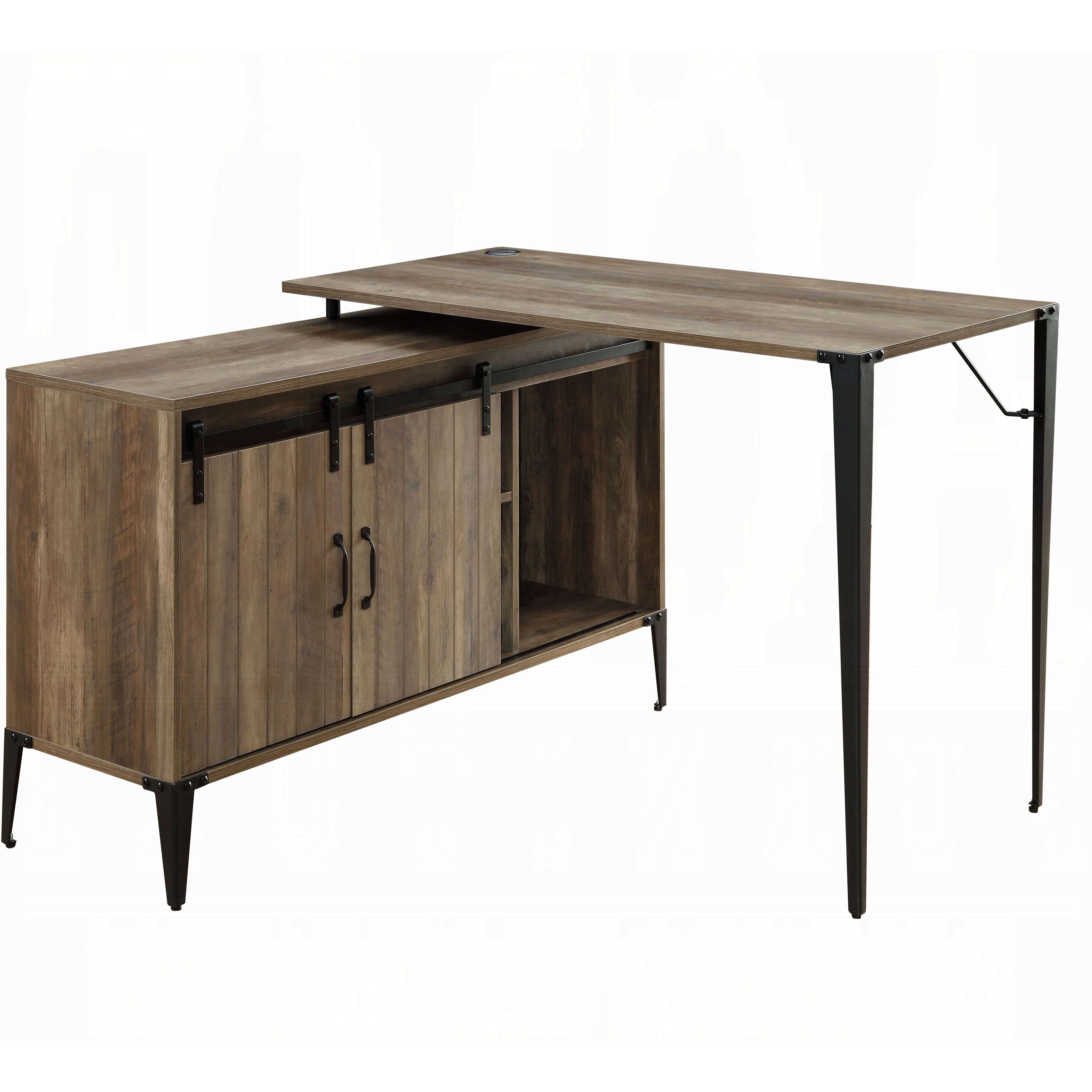 Rustic Oak Writing Desk With Sliding Barn Door