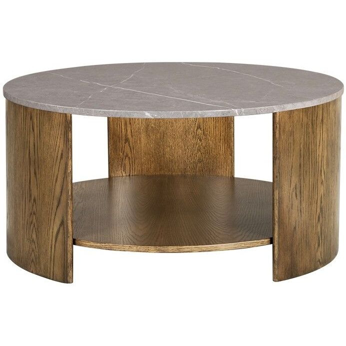 Round Mixed Material Coffee Table With Shelf