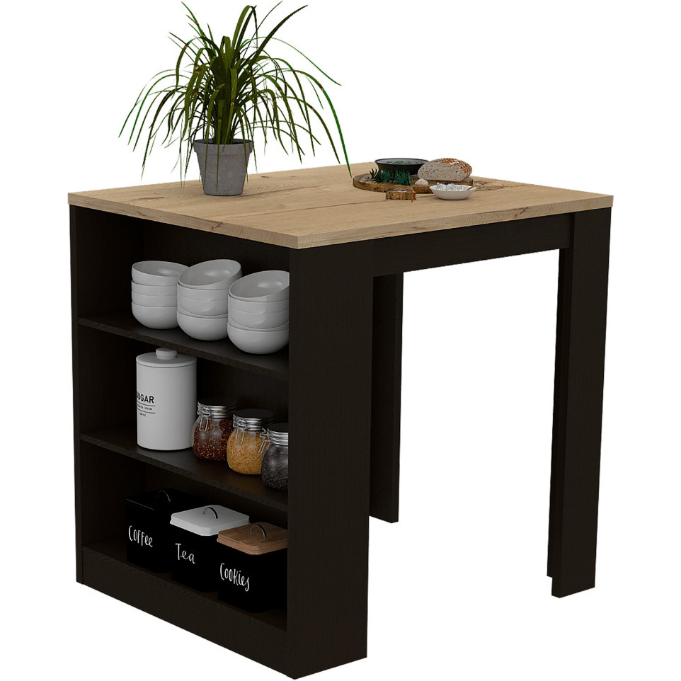 Elkins 3-Drawer Kitchen Island Black Wengue And Pine