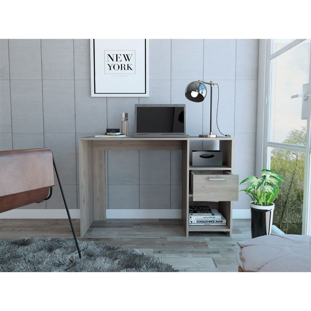 Light Gray 2-Shelf 1-Drawer Writing Desk