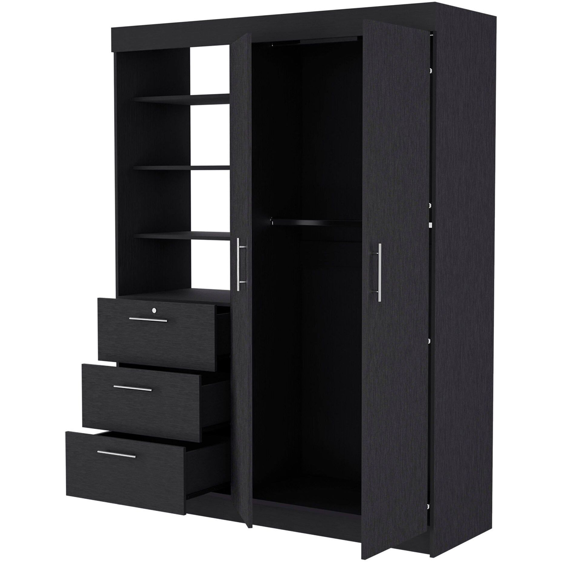 Black 3-Drawer Armoire