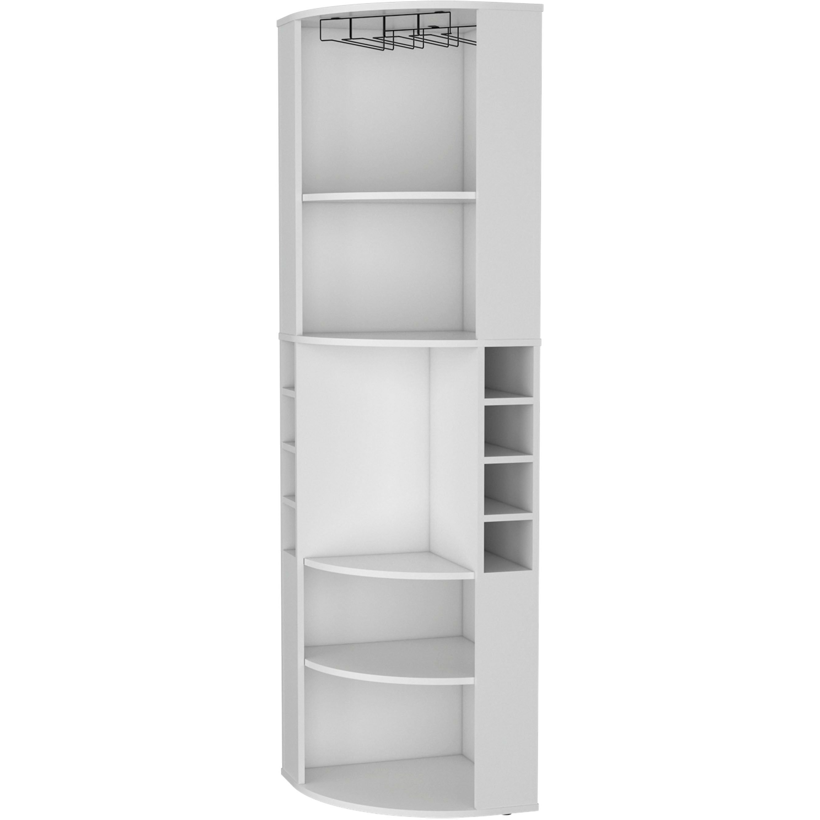 White 5 Large Shelves Corner Bar Cabinet