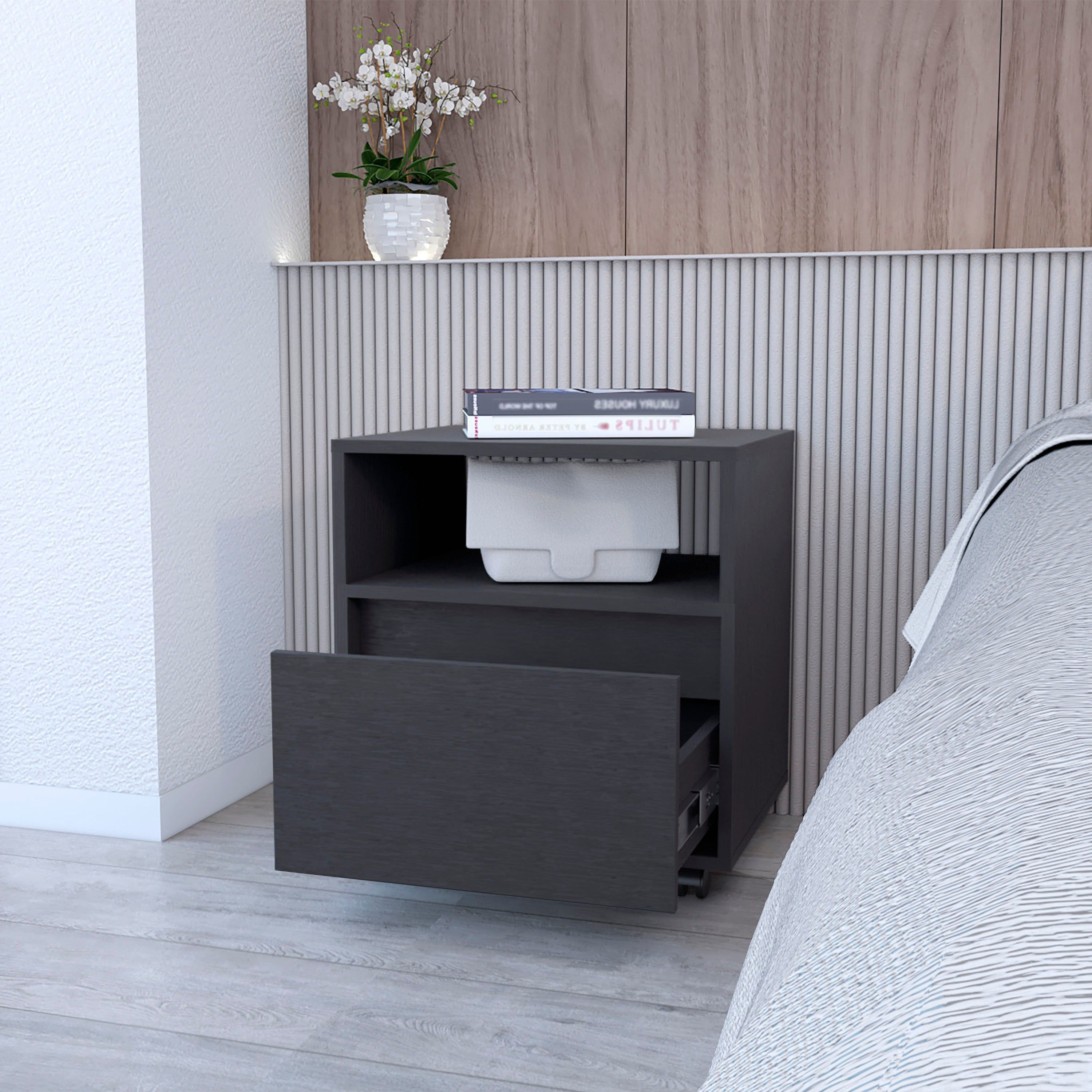 Black 1-Drawer Nightstand