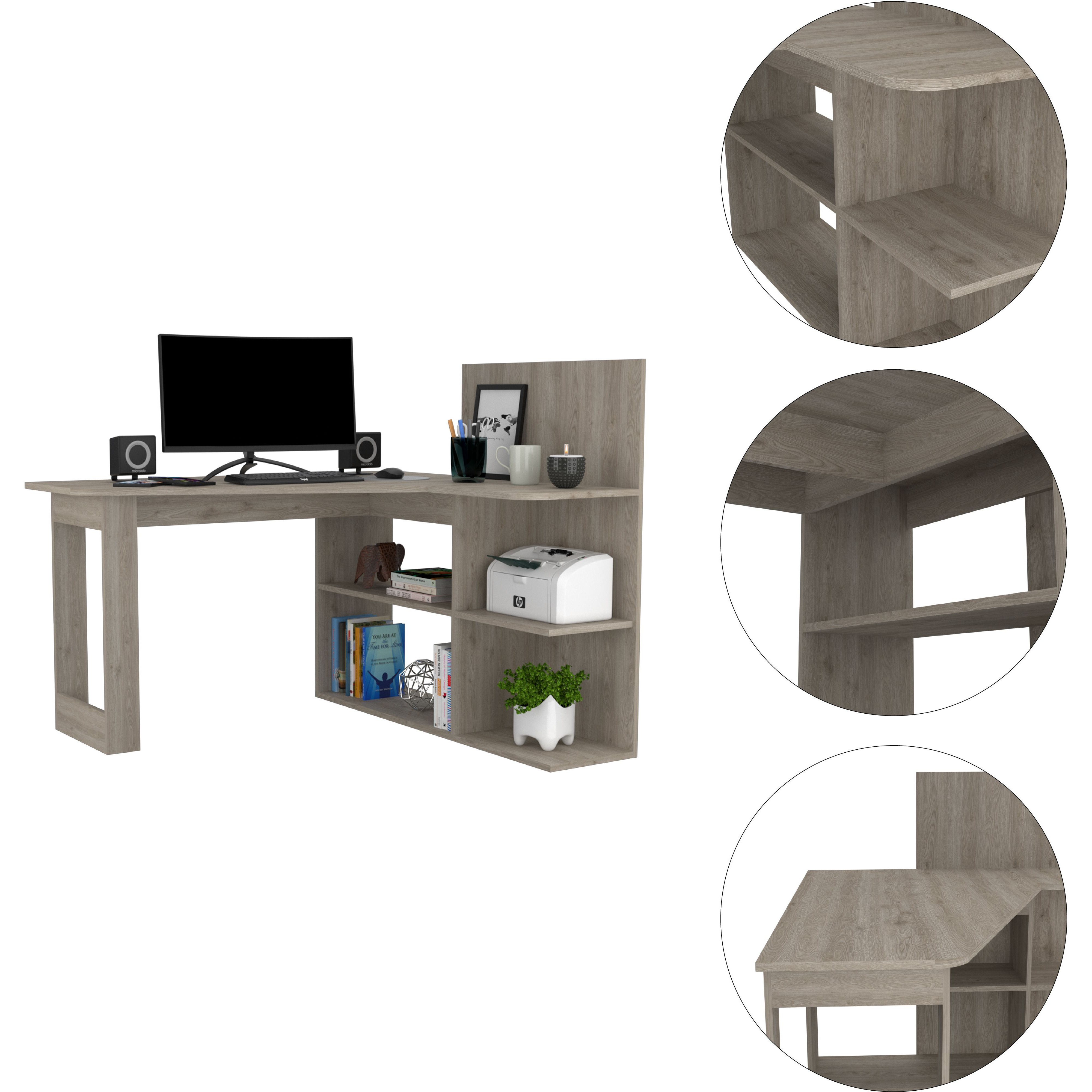 Fairfield 4-Shelf L-Shaped Computer Desk Light Gray