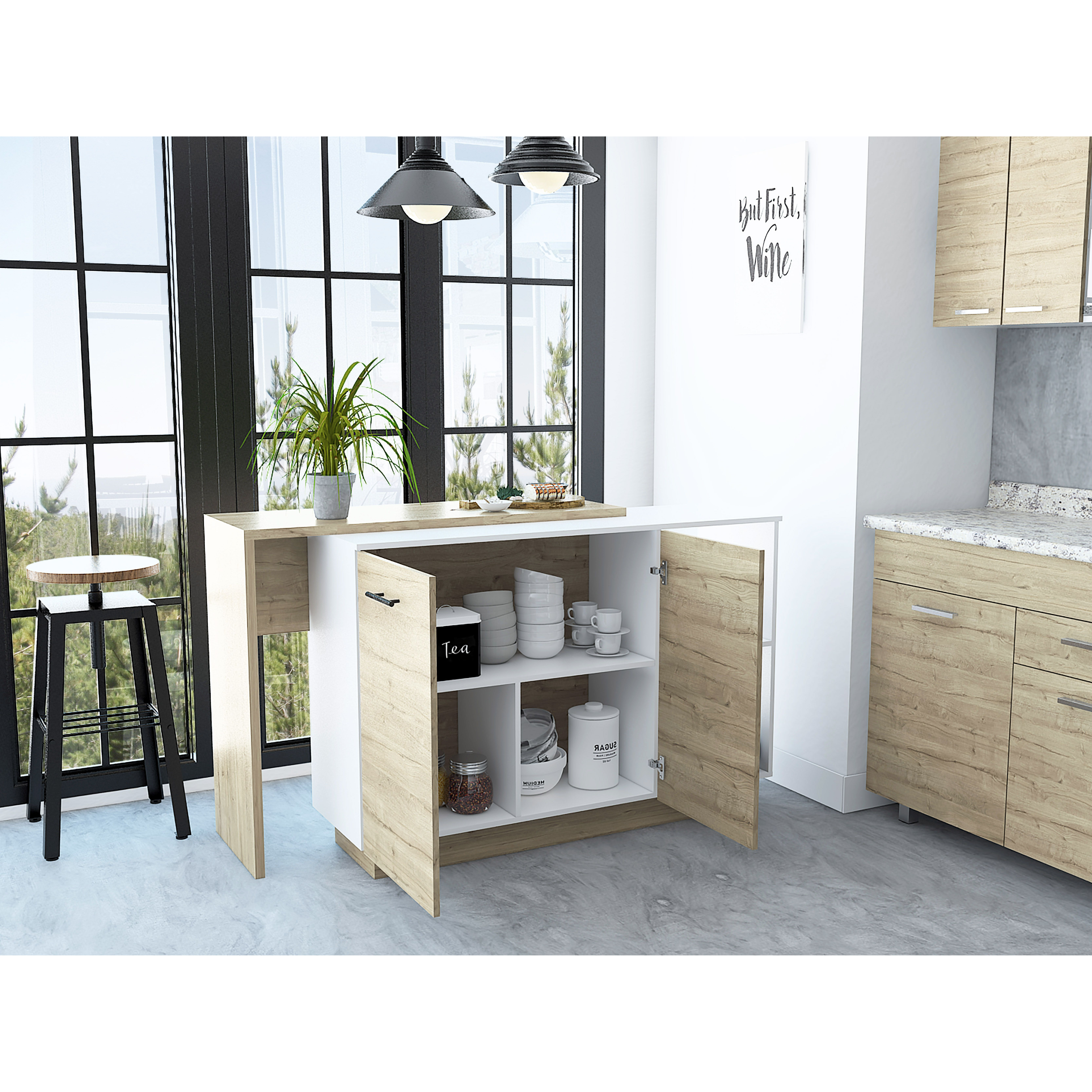 Chesterfield 2-Shelf 1-Drawer 3-Division Kitchen Island White