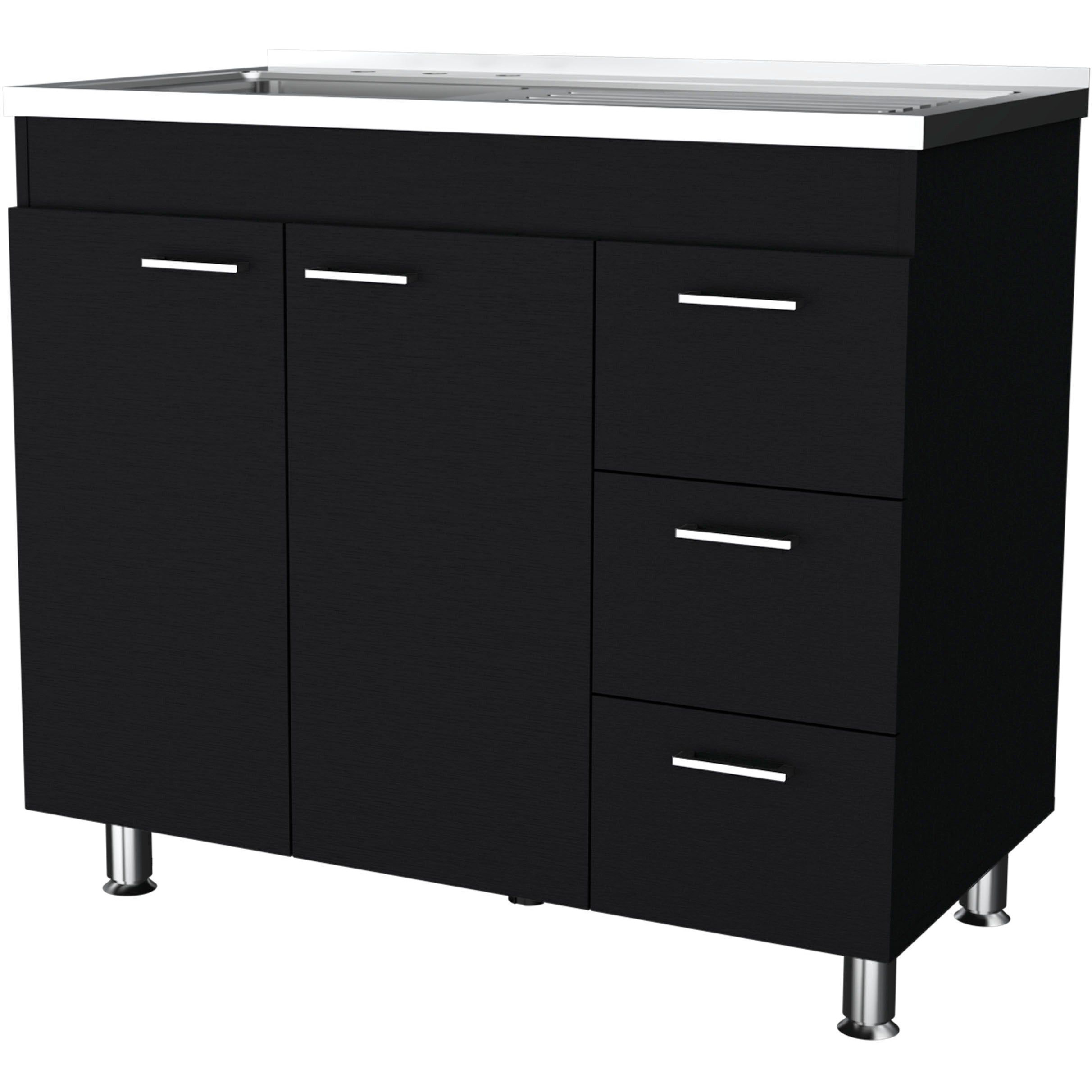 Black 2-Door 3-Drawer Kitchen Cabinet