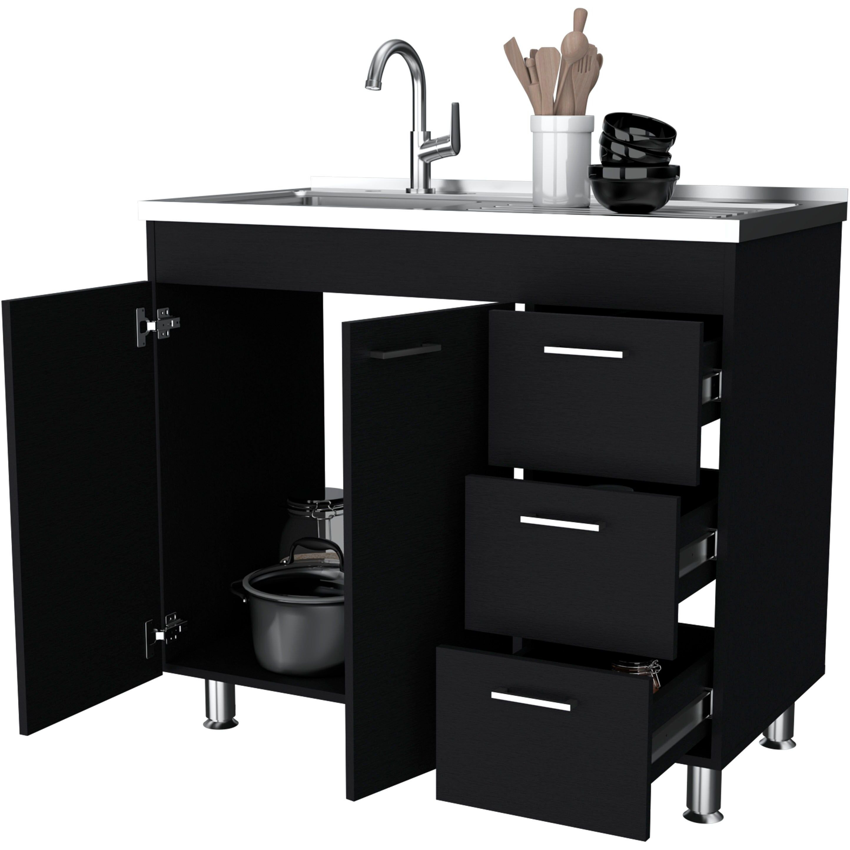 Black 2-Door 3-Drawer Kitchen Cabinet