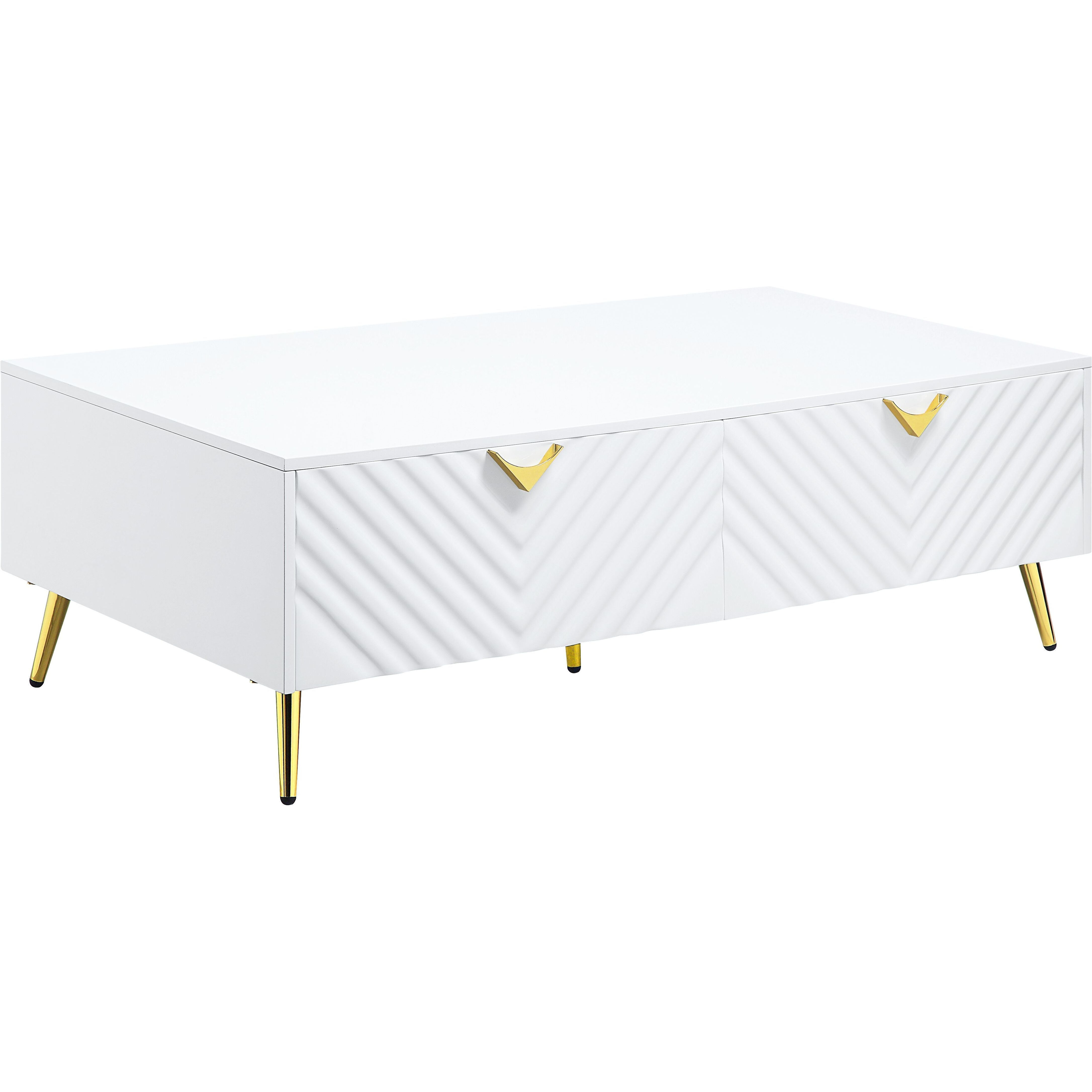 White High Gloss 2-Drawer Coffee Table With Support Leg