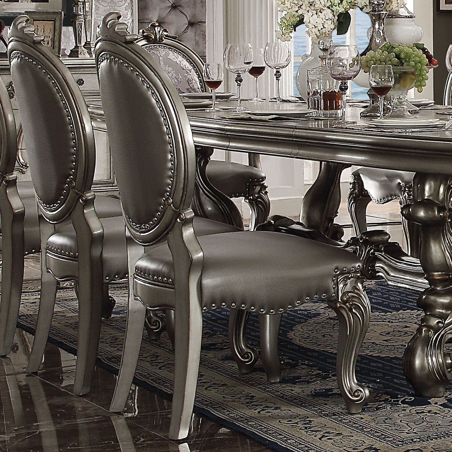Silver And Antique Platinum Arm Chair With Nailhead Trim (Set Of 2)