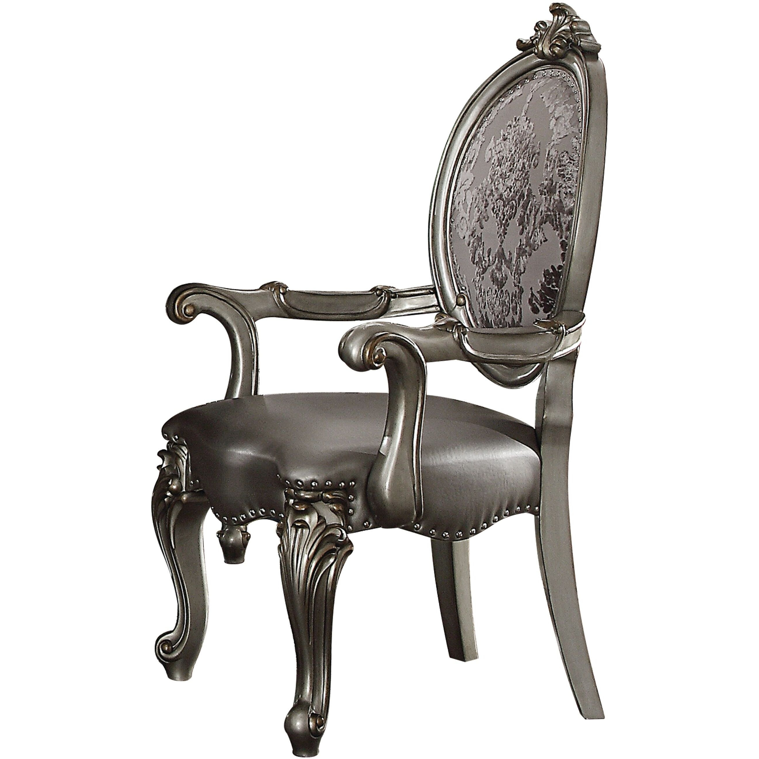 Silver And Antique Platinum Arm Chair With Nailhead Trim (Set Of 2)