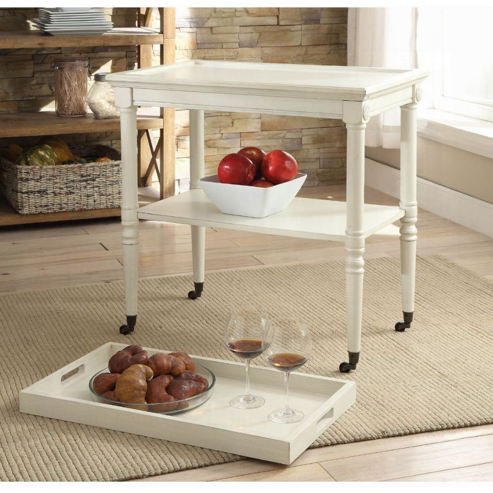 Antique White Serving Cart With Shelf