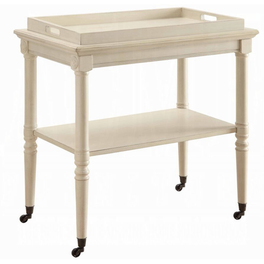 Antique White Serving Cart With Shelf