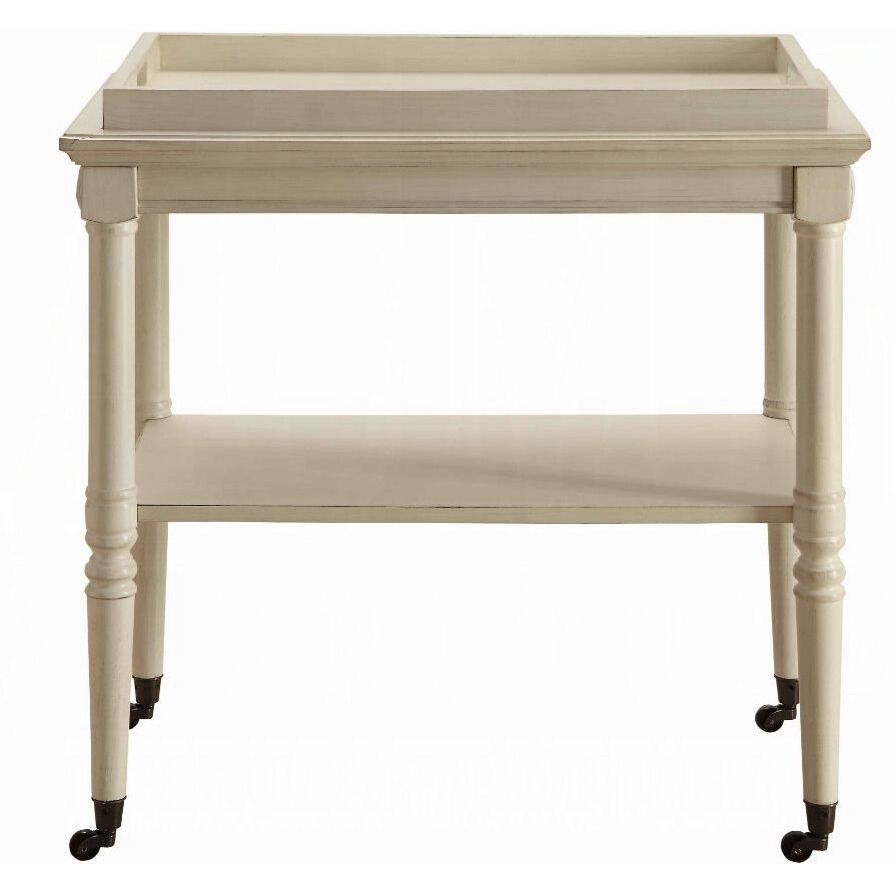 Antique White Serving Cart With Shelf