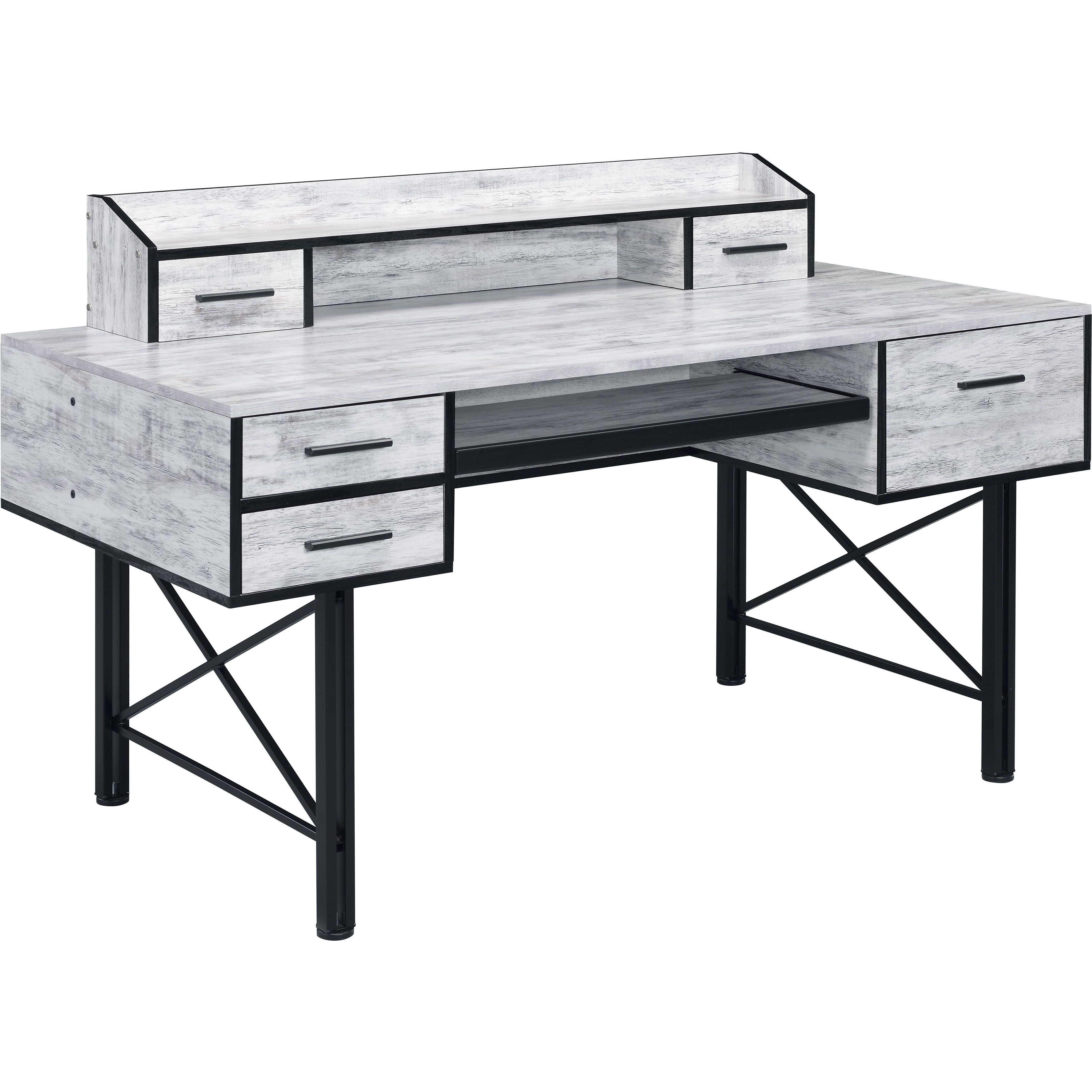 Antique White And Black 5-Drawer Computer Desk