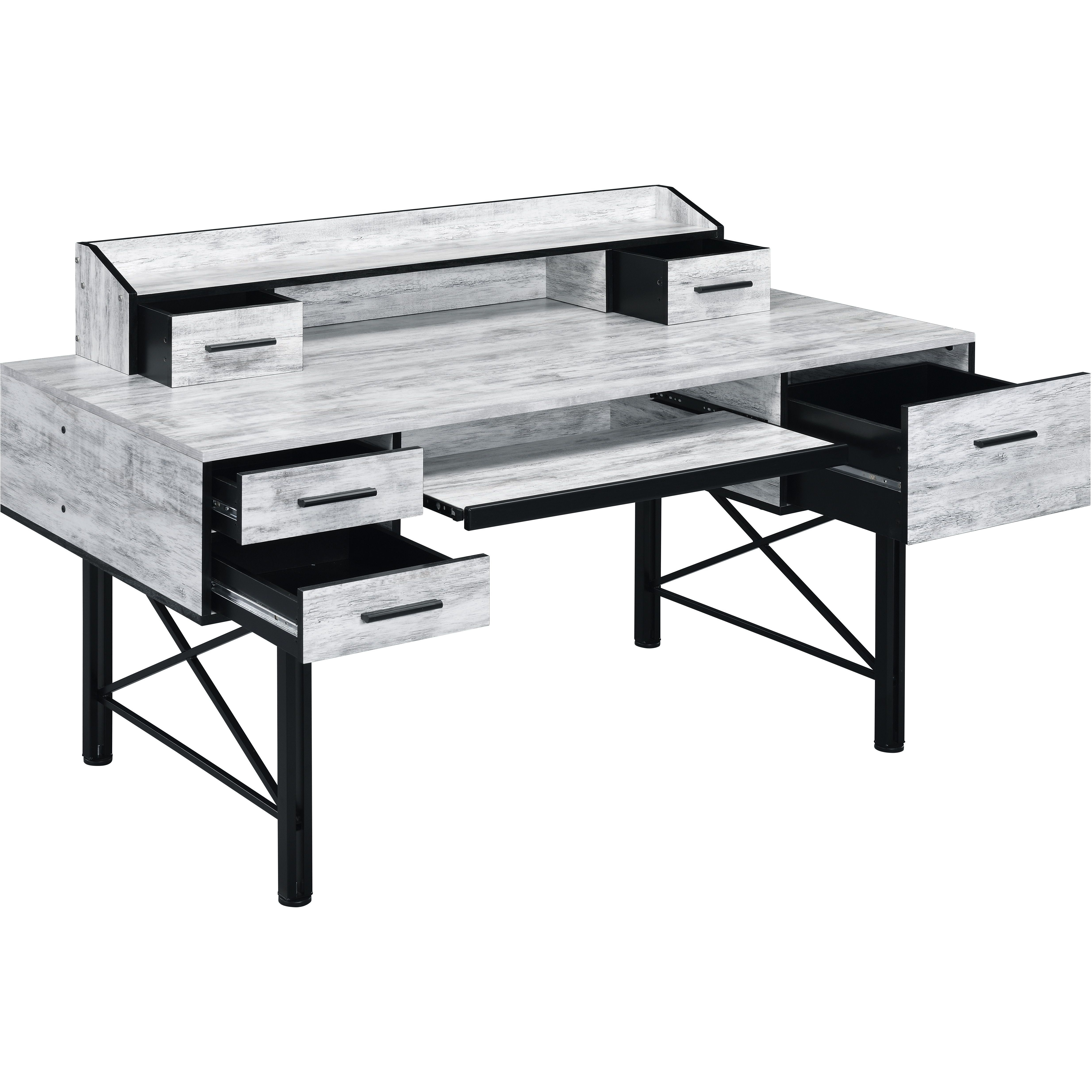 Antique White And Black 5-Drawer Computer Desk