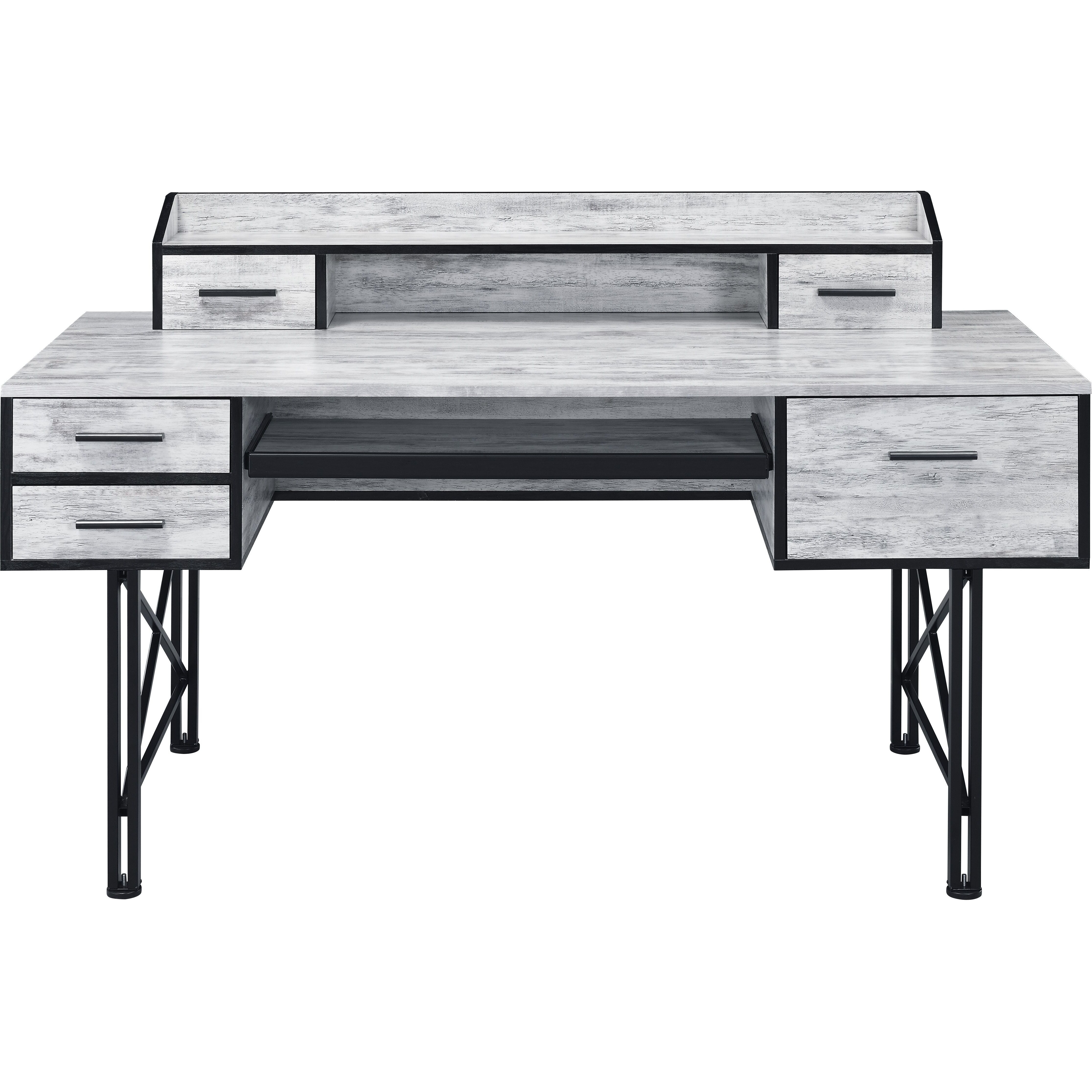 Antique White And Black 5-Drawer Computer Desk